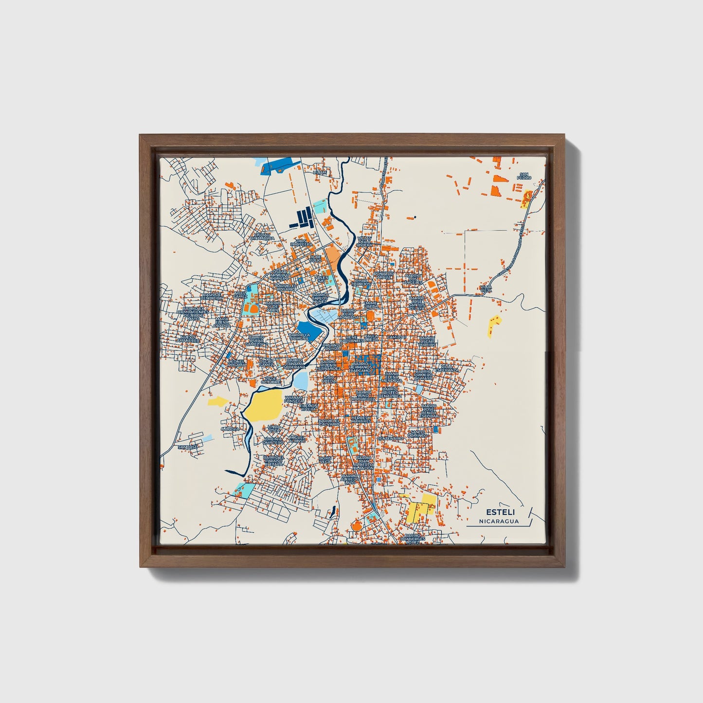 Esteli Nicaragua Colorful City Map Canvas Print • Dark Wooden Framed