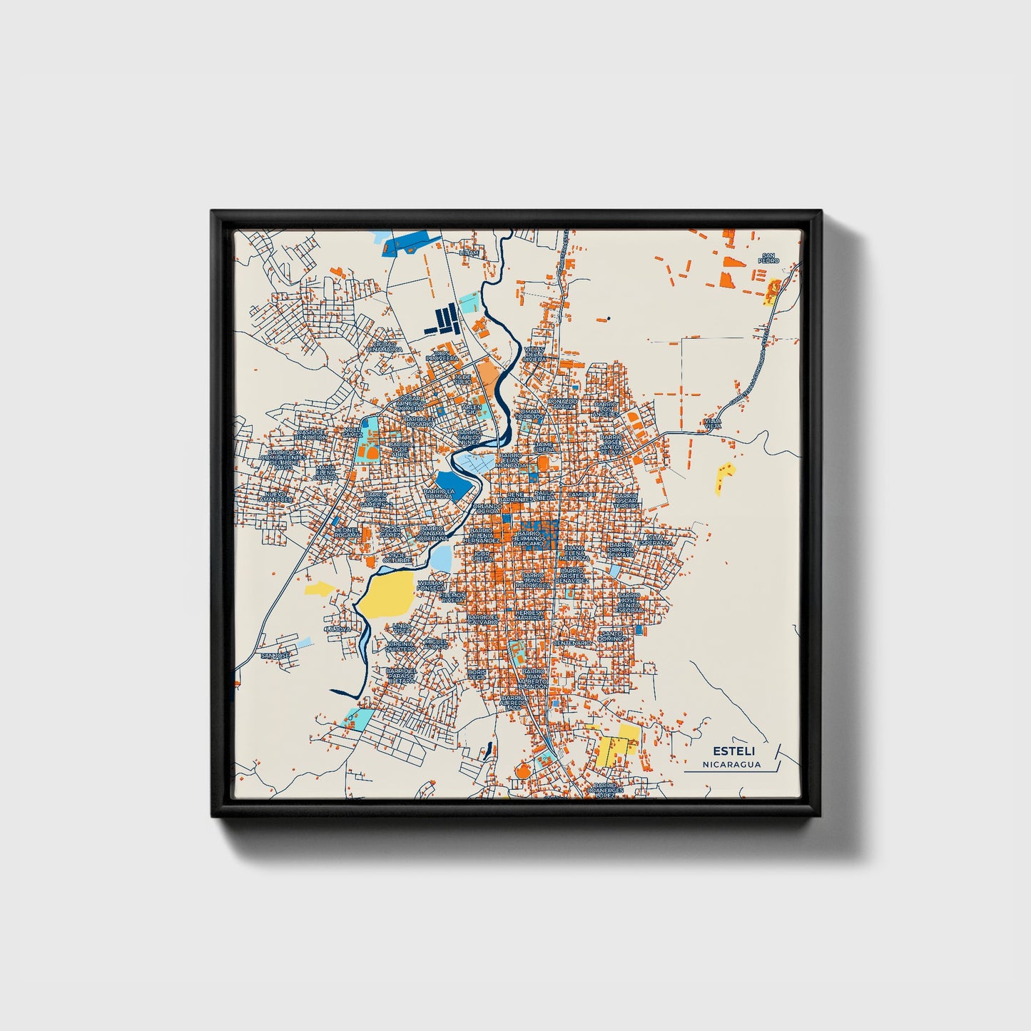 Esteli Nicaragua Colorful City Map Canvas Print • Black Framed