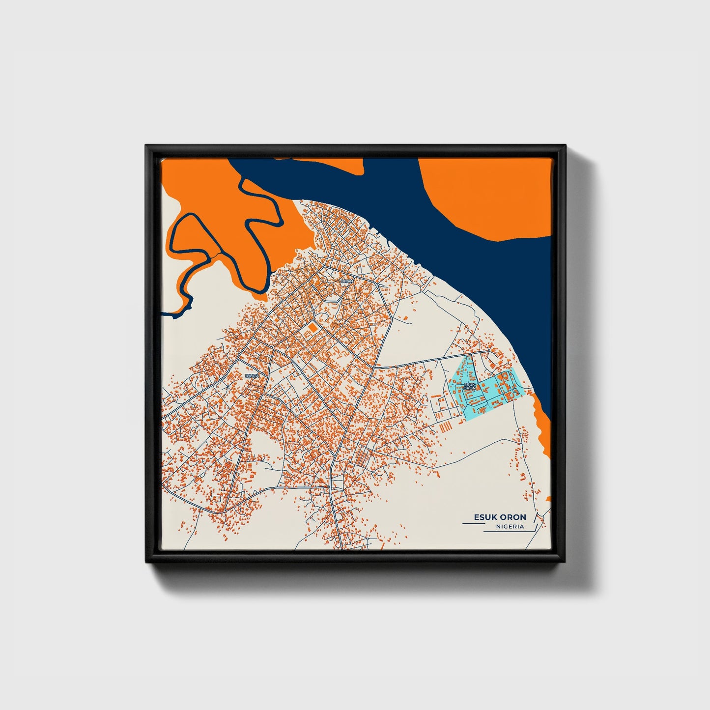 Esuk Oron Nigeria Colorful City Map Canvas Print • Black Framed