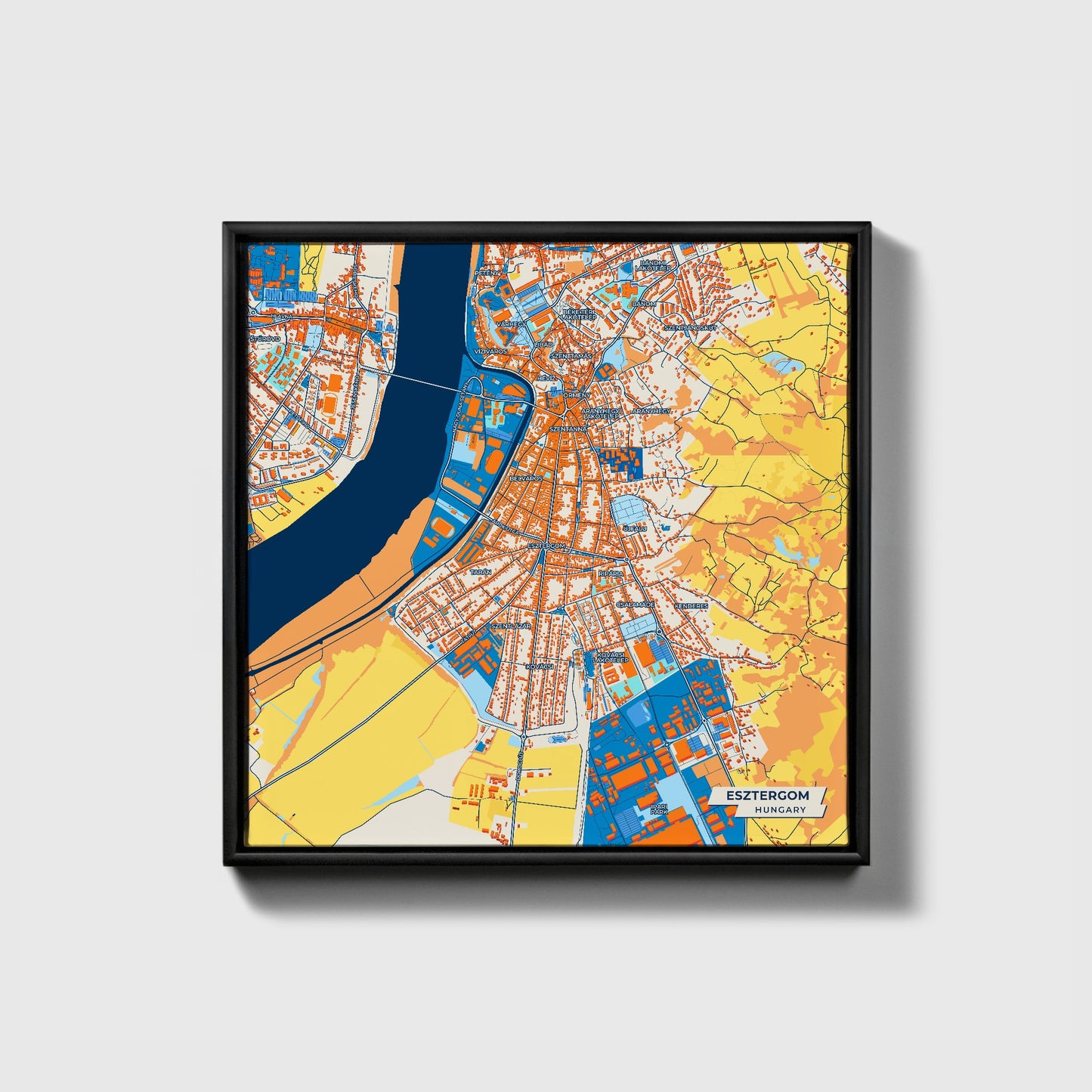 Esztergom Hungary Colorful City Map Canvas Print • Black Framed