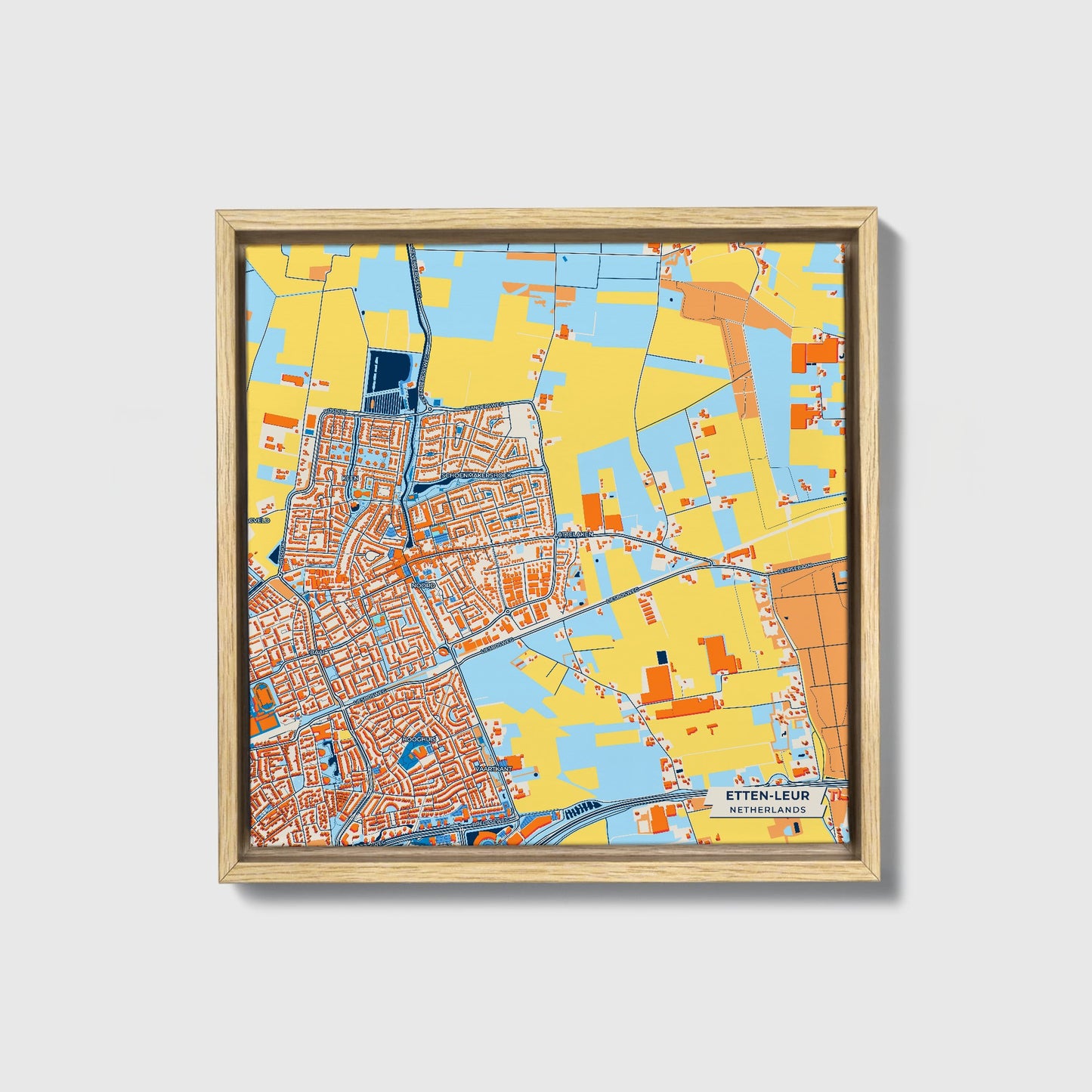 Etten-Leur Netherlands Colorful City Map Canvas Print • Natural Wooden Framed
