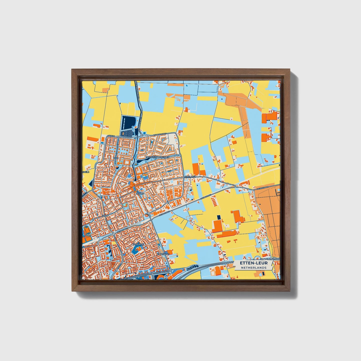 Etten-Leur Netherlands Colorful City Map Canvas Print • Dark Wooden Framed