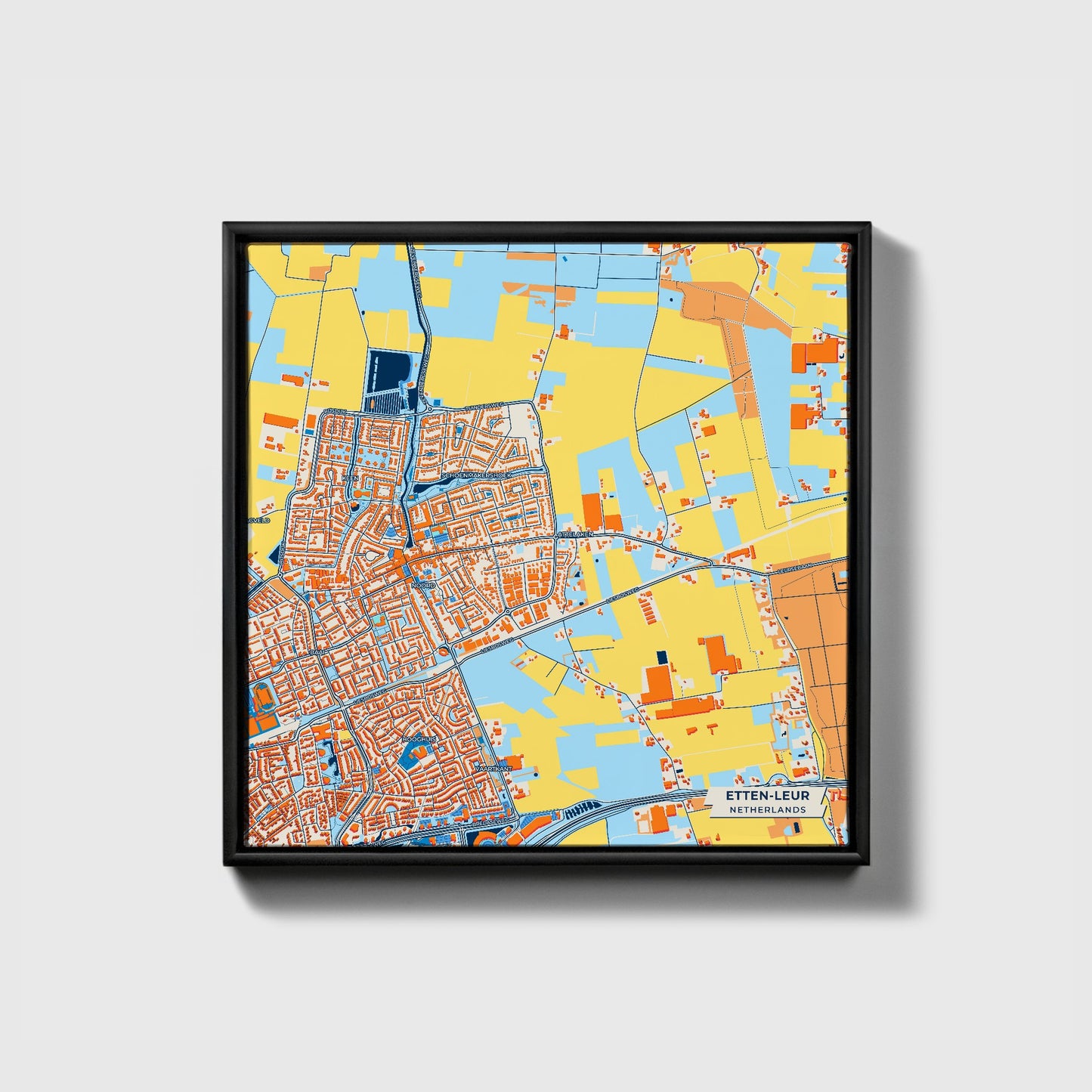 Etten-Leur Netherlands Colorful City Map Canvas Print • Black Framed