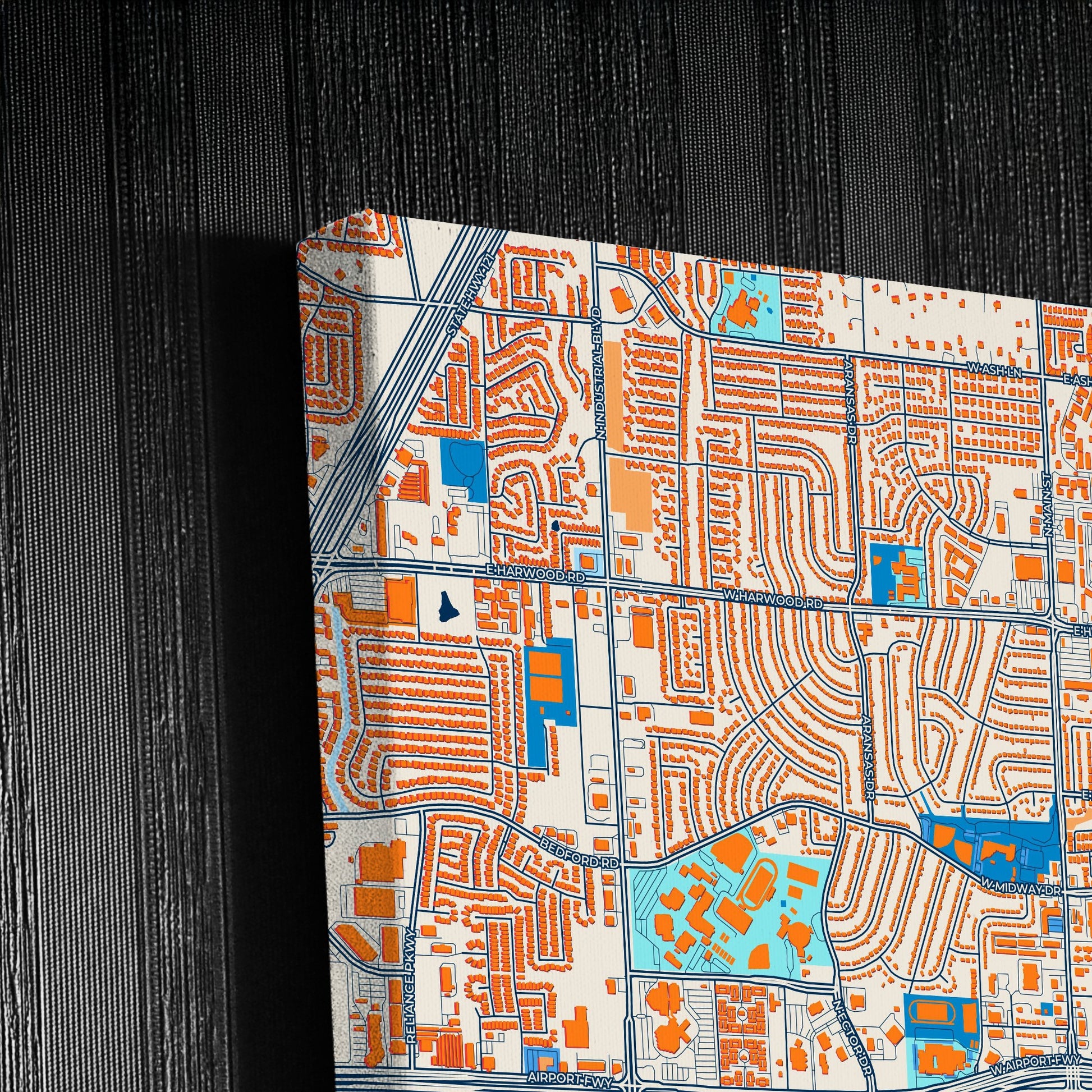 Euless Texas Colorful City Map Canvas Print Detail