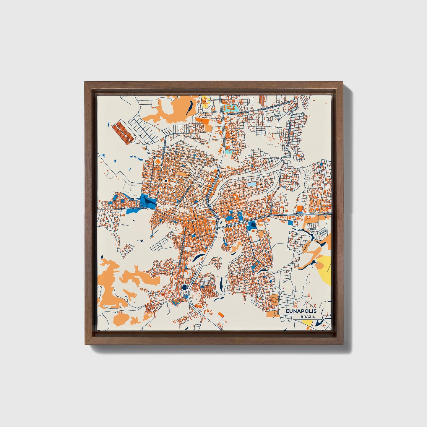 Eunapolis Brazil Colorful City Map Canvas Print • Dark Wooden Framed