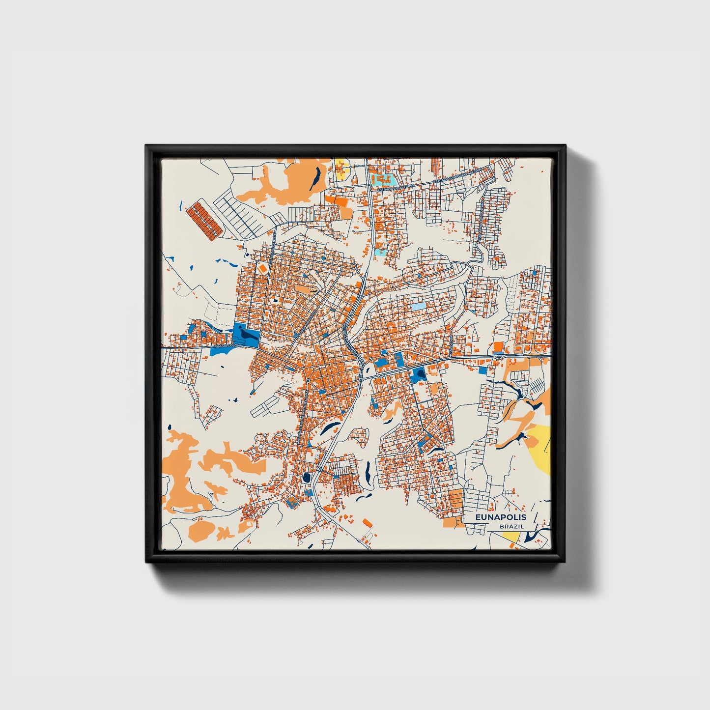 Eunapolis Brazil Colorful City Map Canvas Print • Black Framed