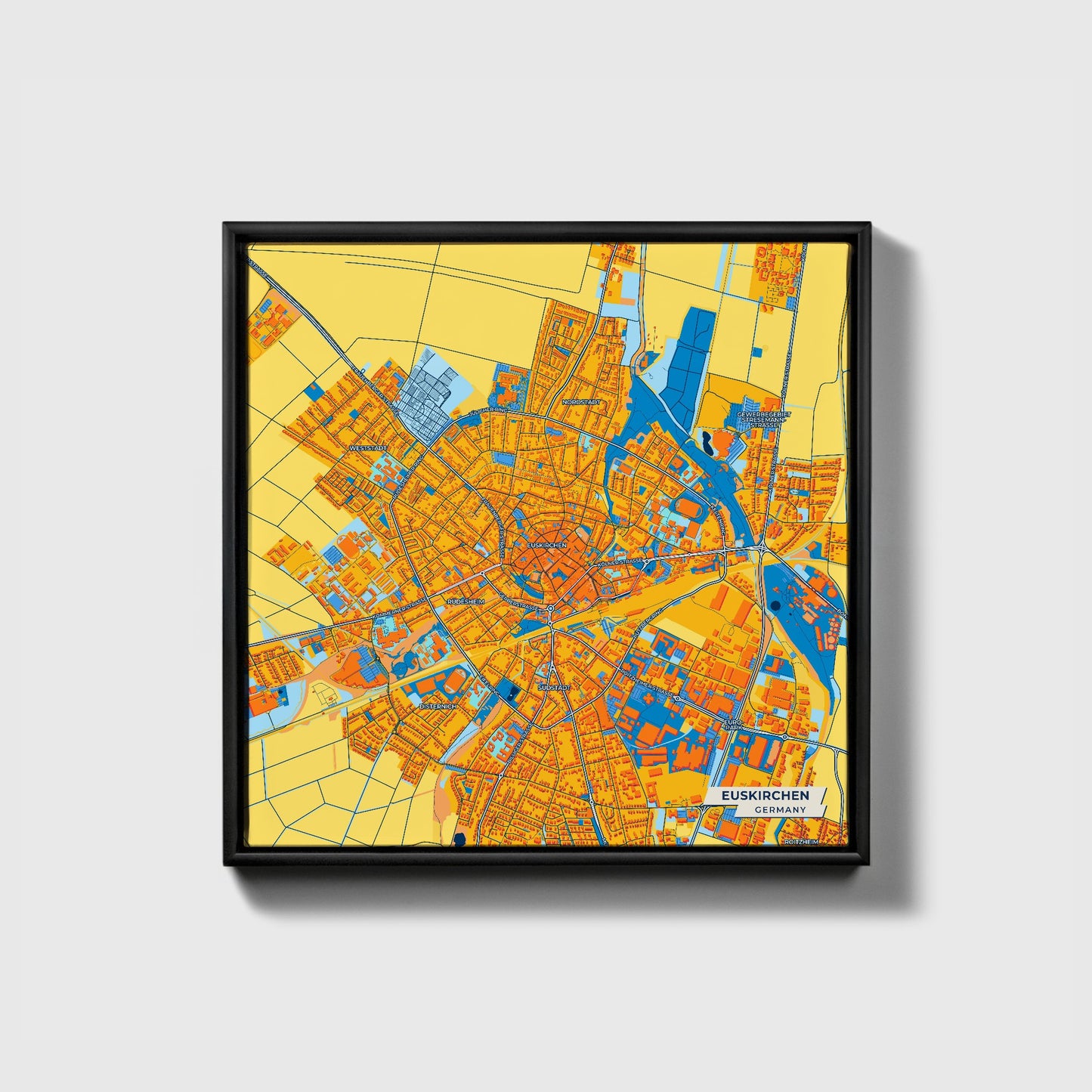 Euskirchen Germany Colorful City Map Canvas Print • Black Framed