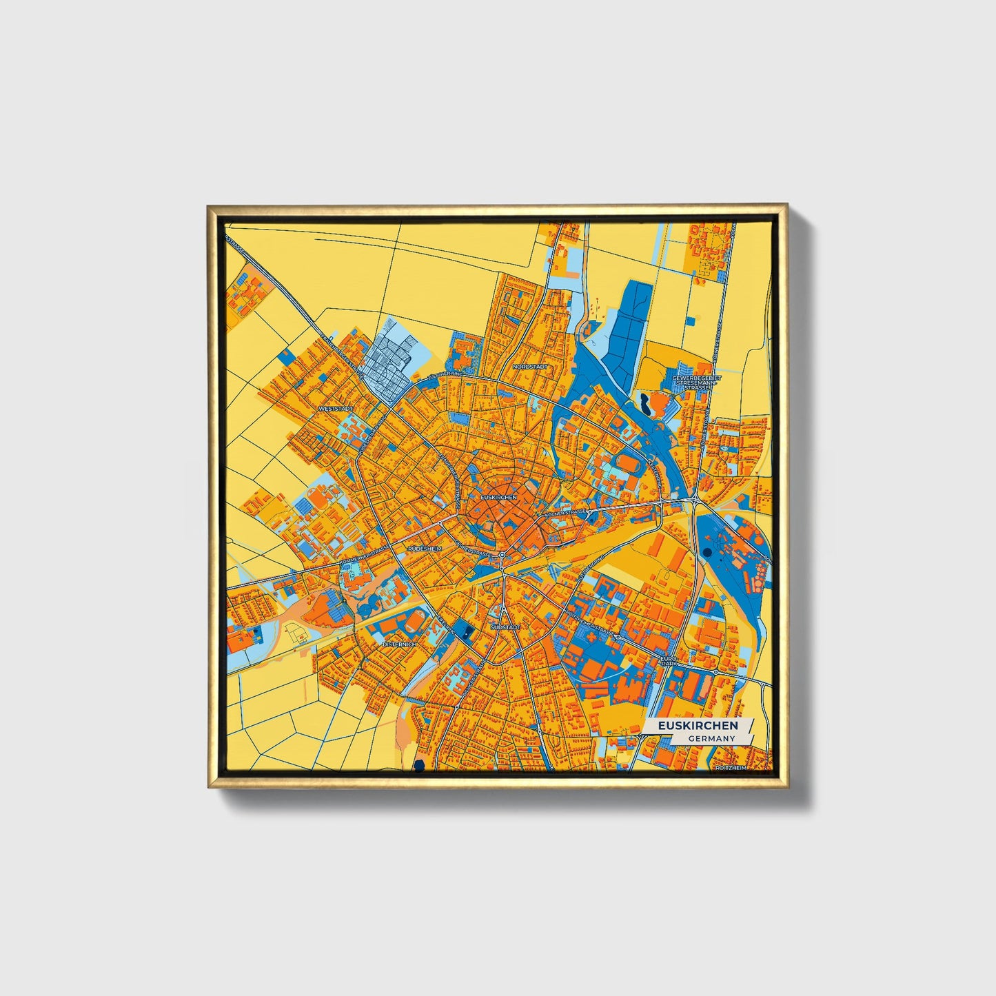 Euskirchen Germany Colorful City Map Canvas Print • Gold Framed