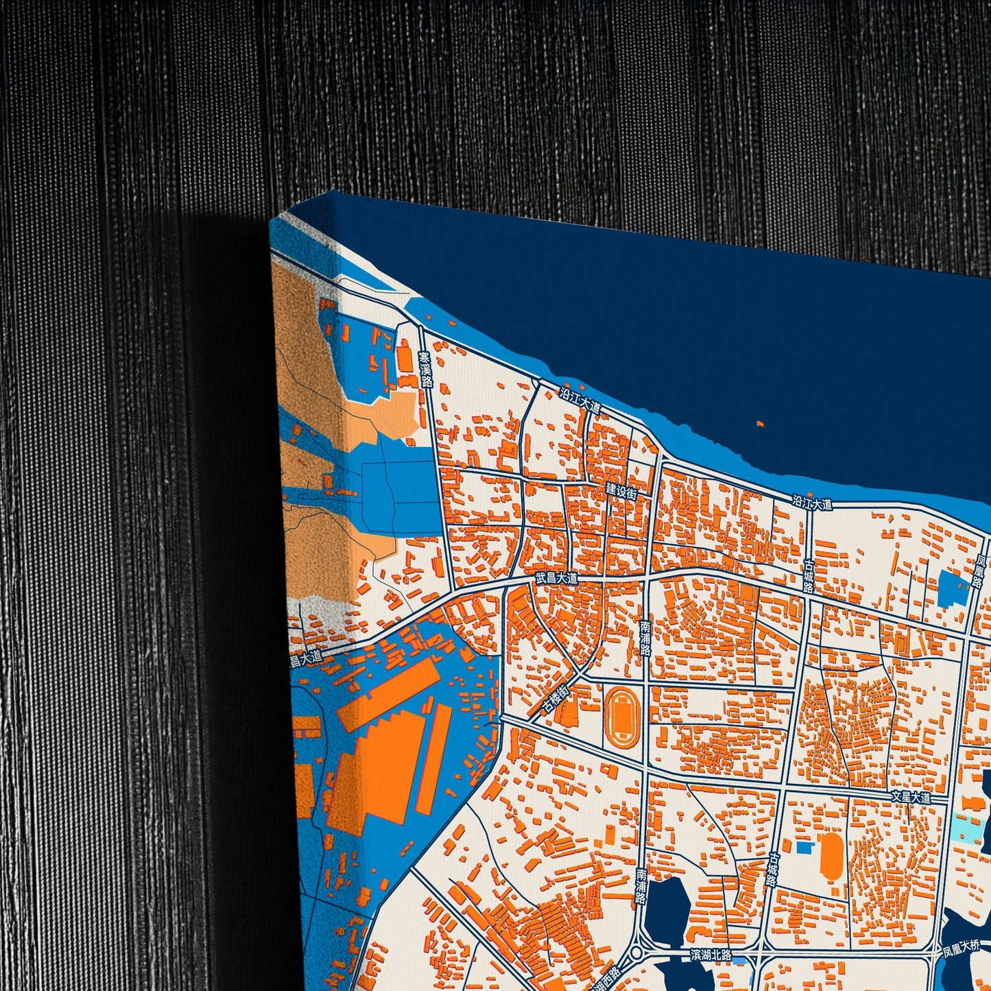 Ezhou China Colorful City Map Canvas Print Detail