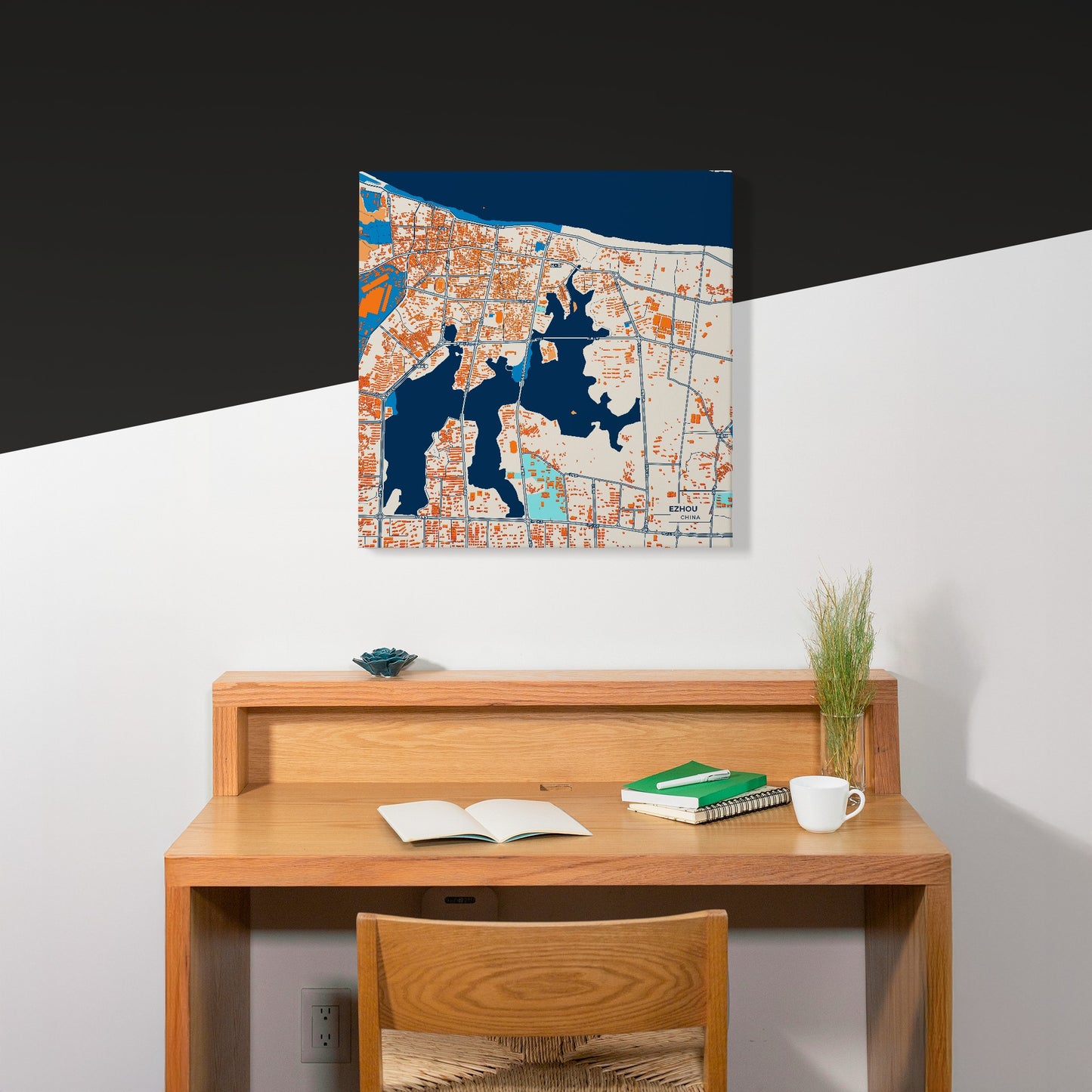 Ezhou China Colorful City Map Canvas Print Scene