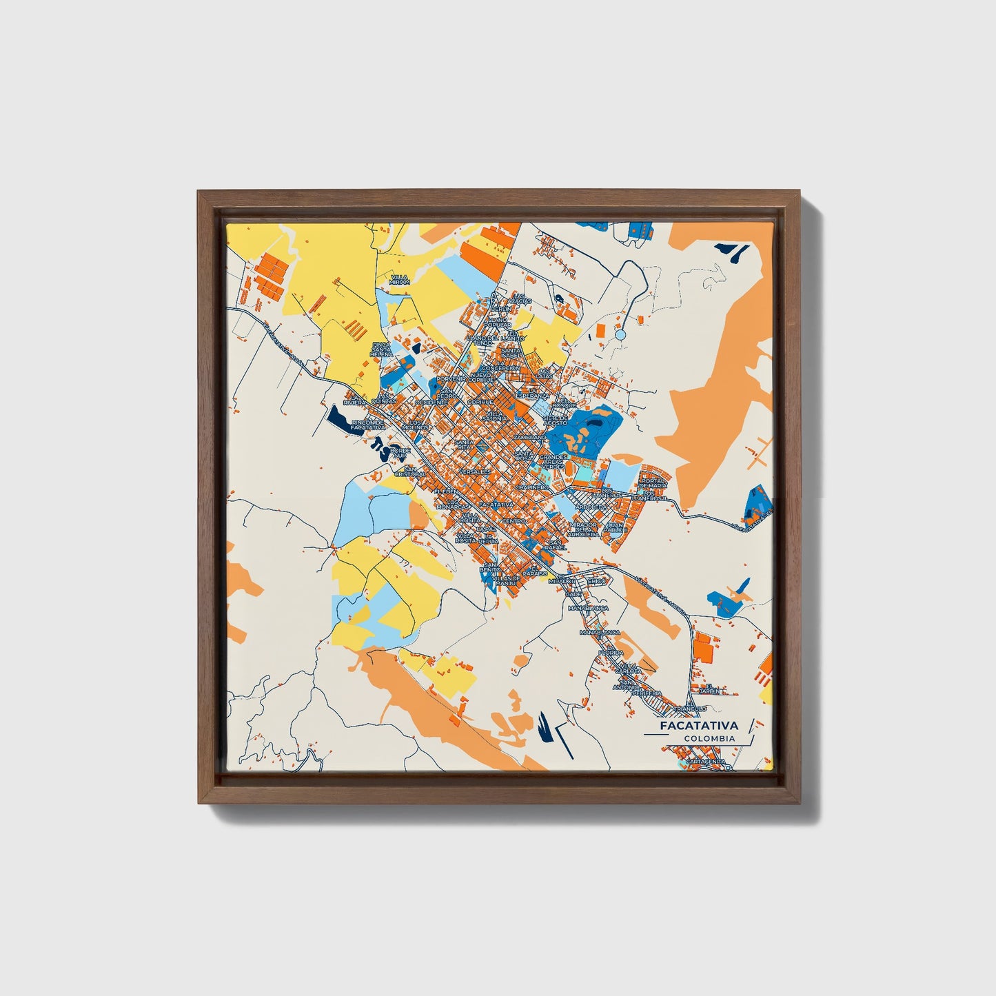 Facatativa Colombia Colorful City Map Canvas Print • Dark Wooden Framed