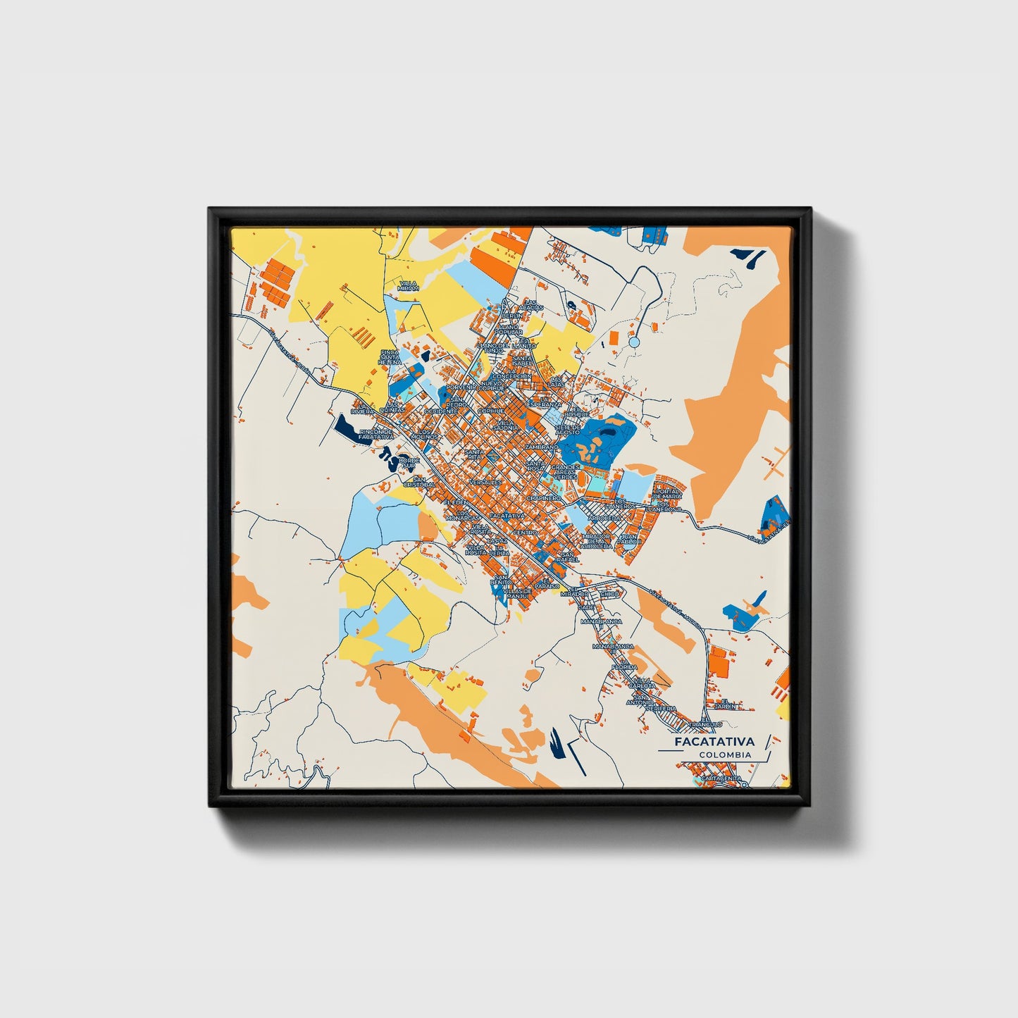 Facatativa Colombia Colorful City Map Canvas Print • Black Framed