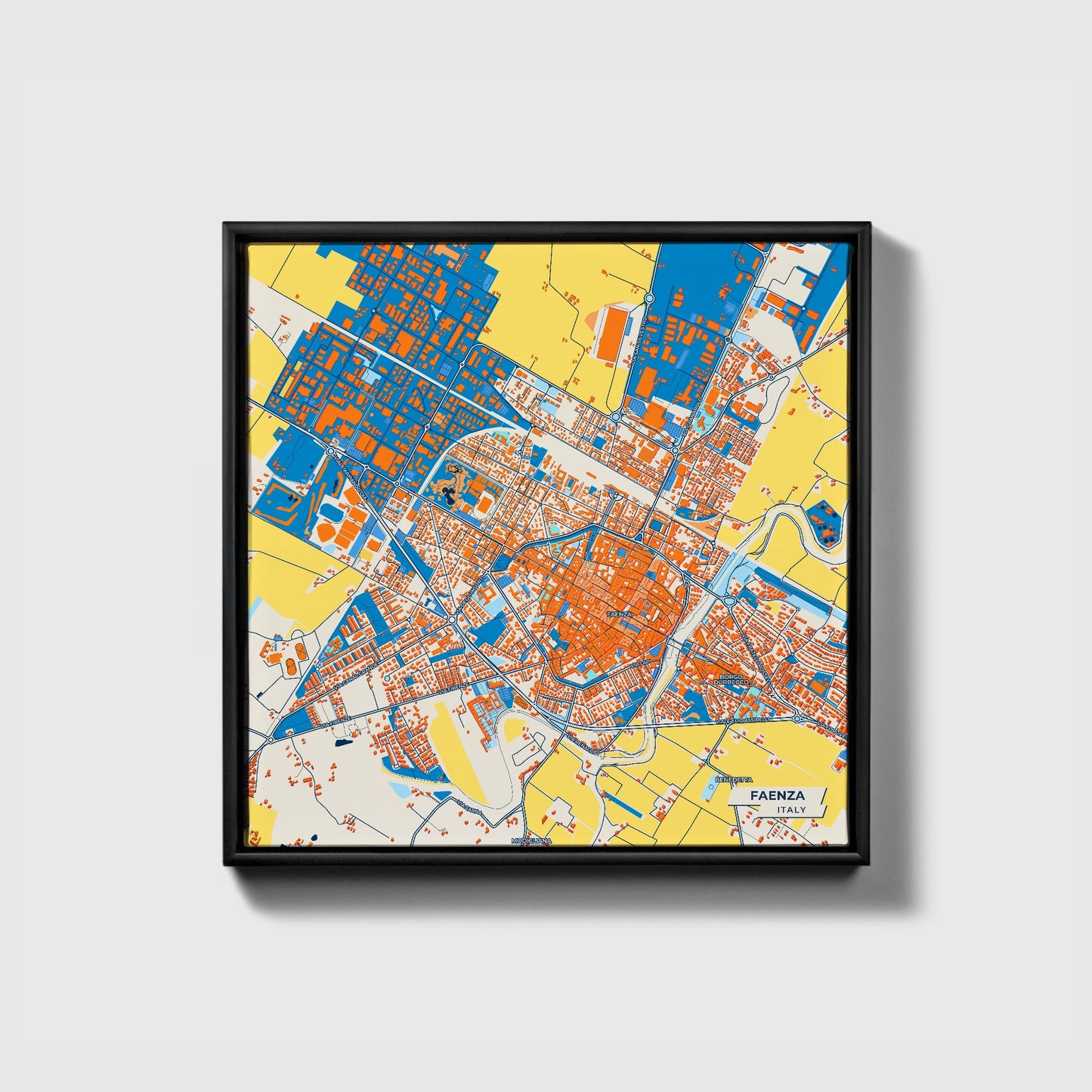 Faenza Italy Colorful City Map Canvas Print • Black Framed