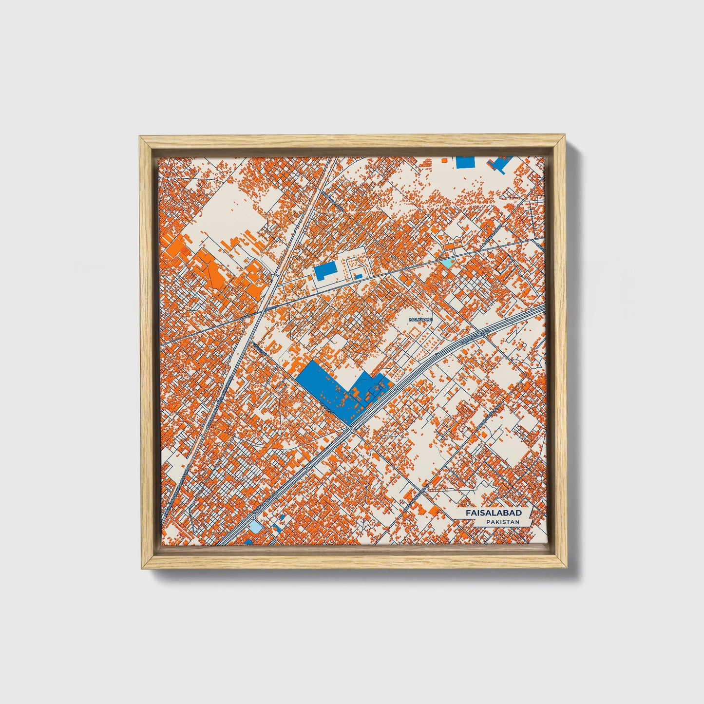 Faisalabad Pakistan Colorful City Map Canvas Print • Natural Wooden Framed