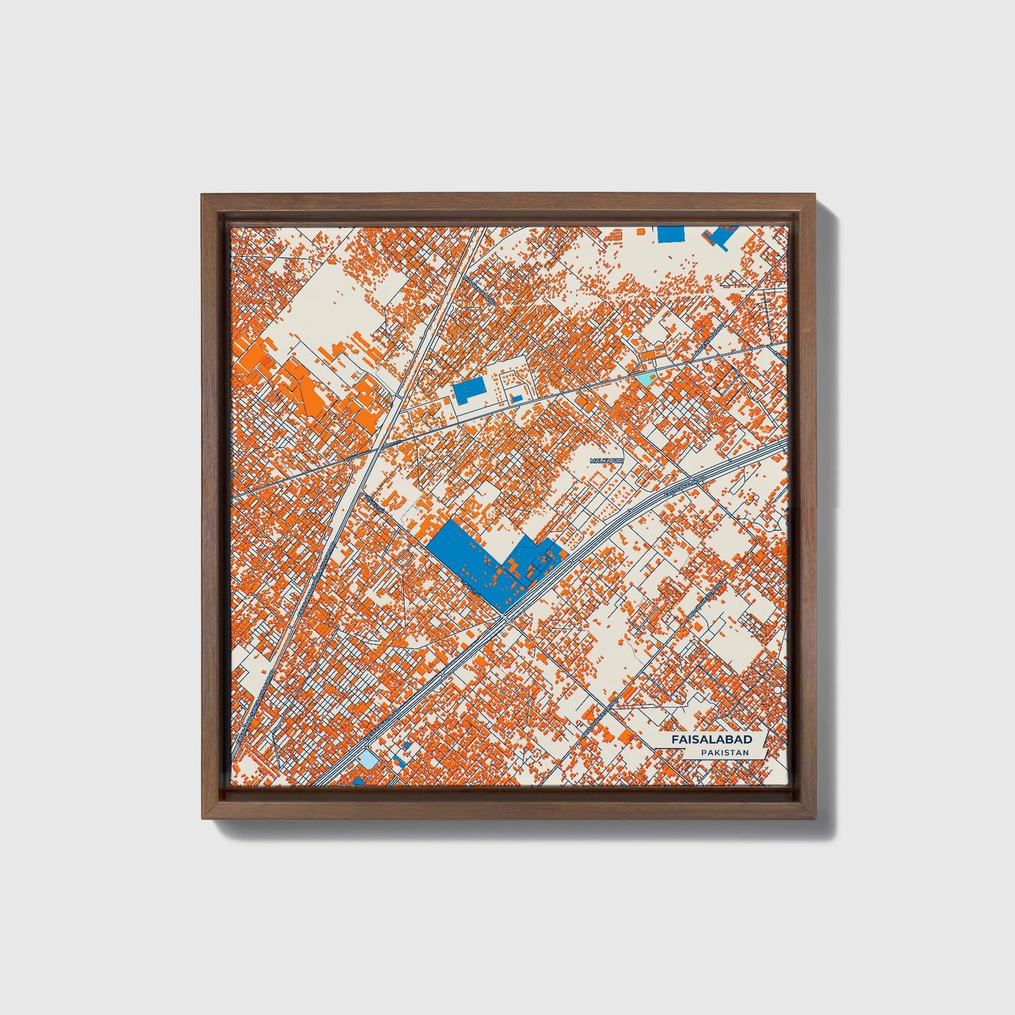 Faisalabad Pakistan Colorful City Map Canvas Print • Dark Wooden Framed