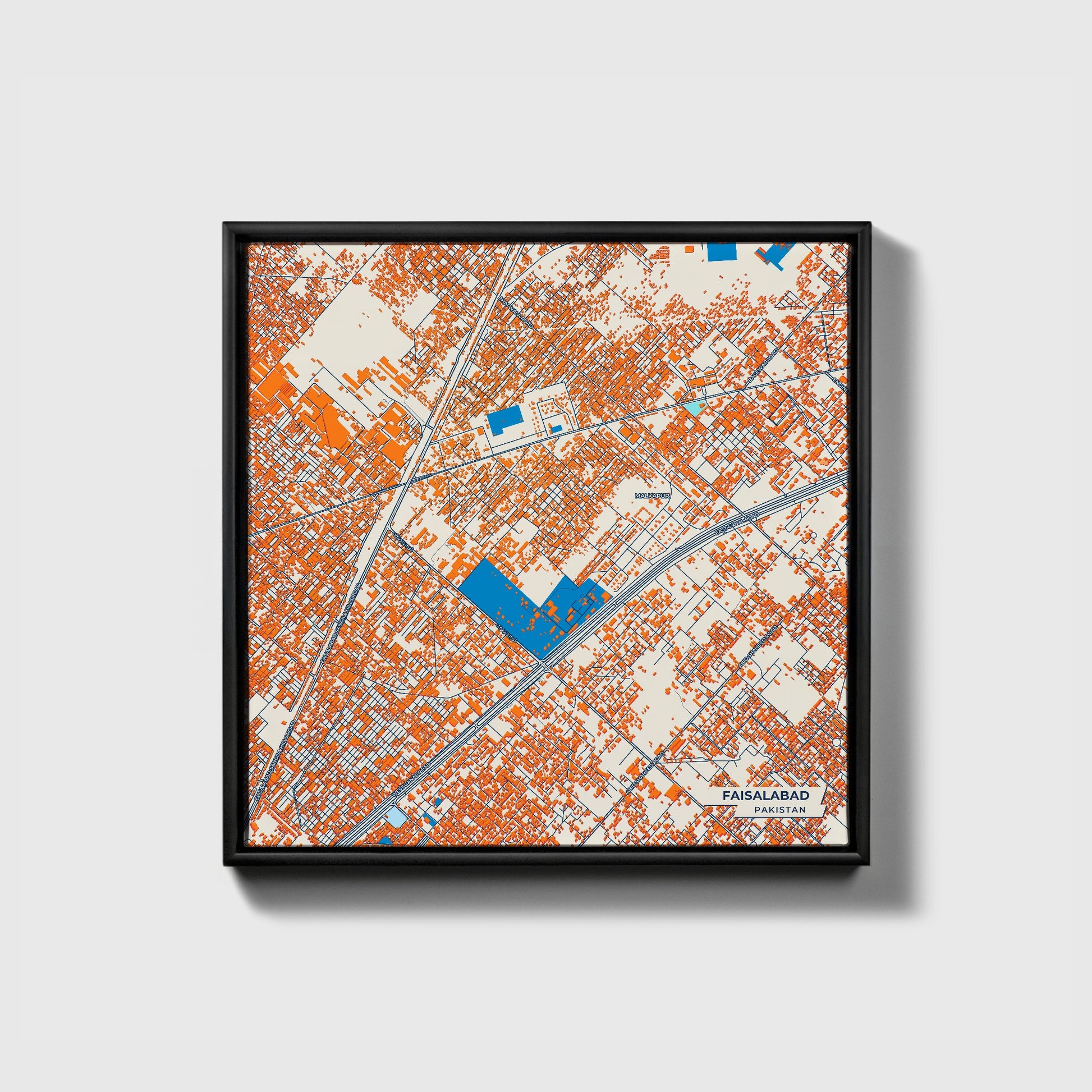 Faisalabad Pakistan Colorful City Map Canvas Print • Black Framed