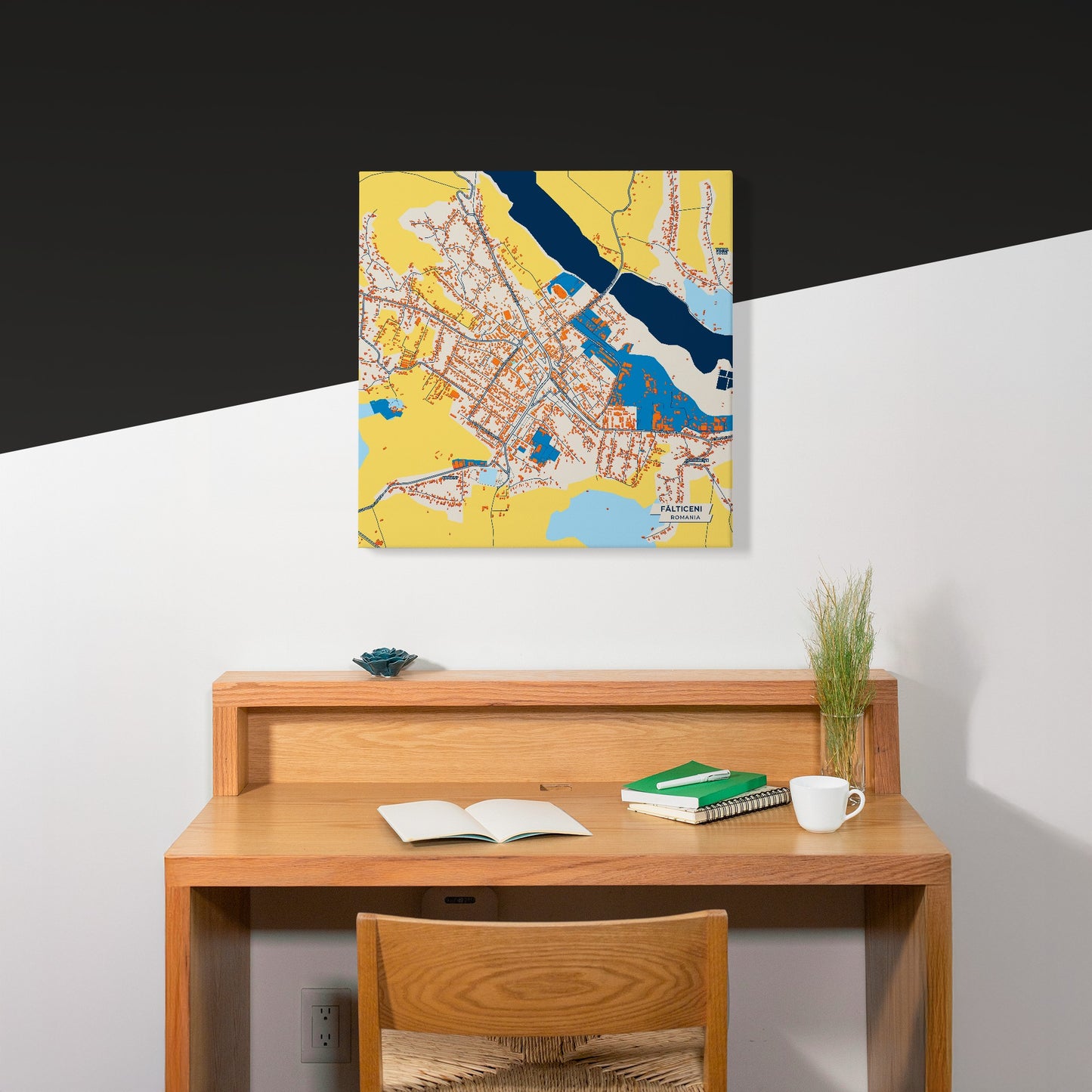 Fălticeni Romania Colorful City Map Canvas Print Scene