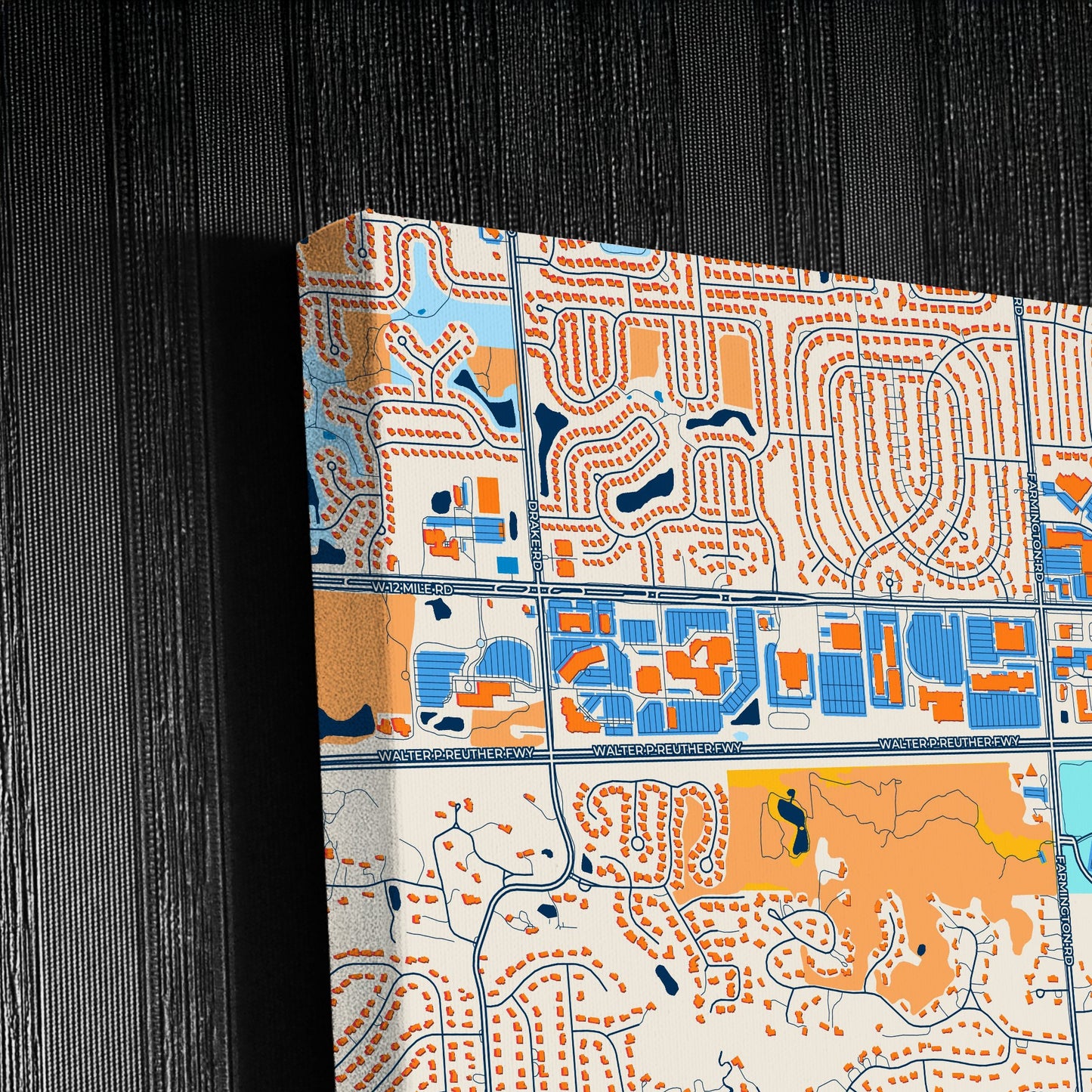 Farmington Hills Michigan Colorful City Map Canvas Print Detail