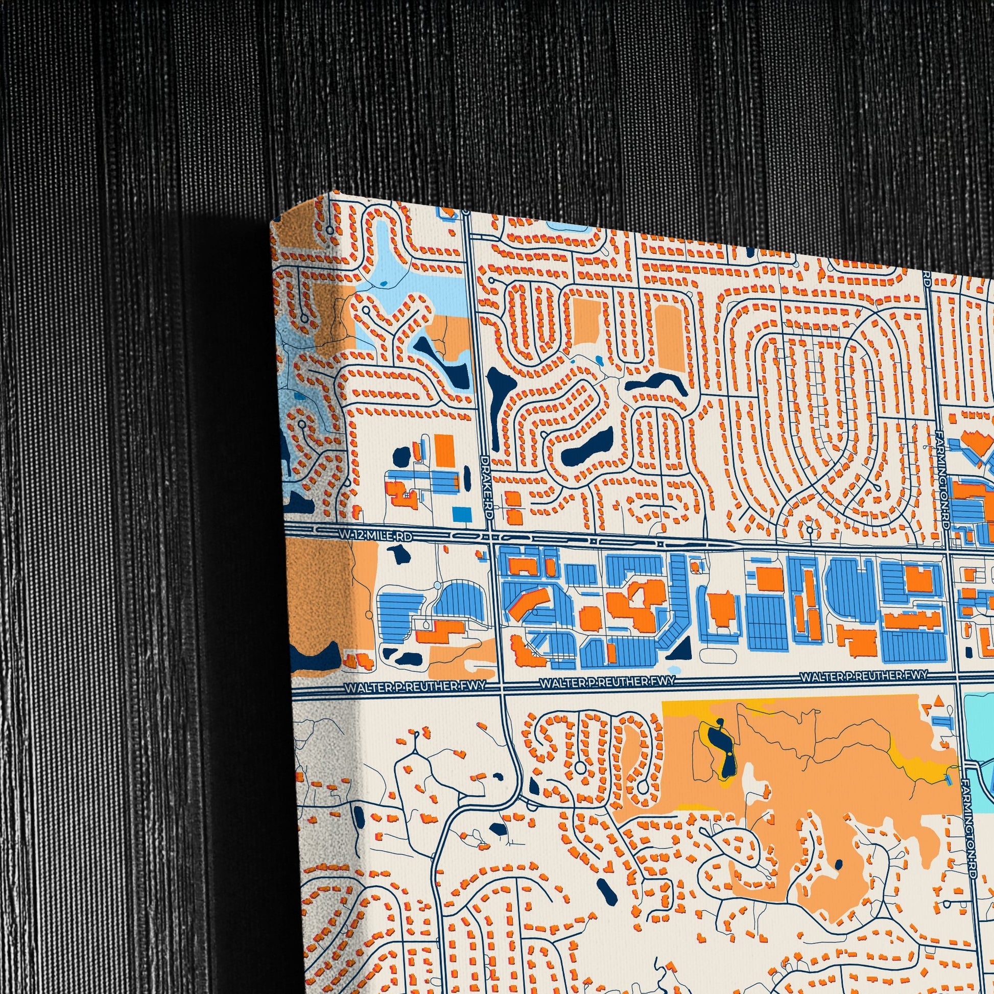 Farmington Hills Michigan Colorful City Map Canvas Print Detail