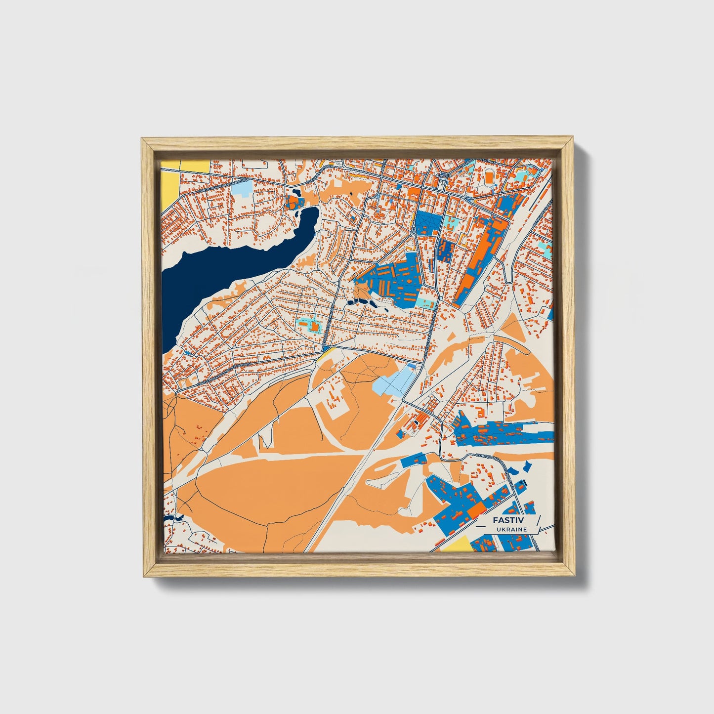 Фастів Ukraine Colorful City Map Canvas Print • Natural Wooden Framed