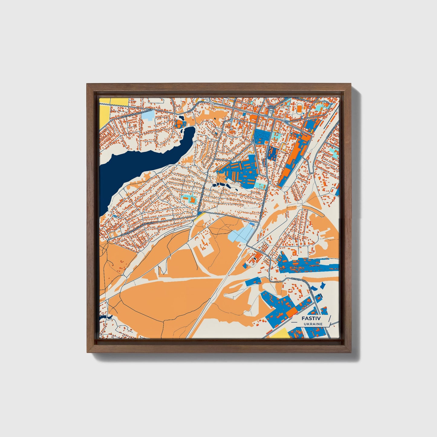 Фастів Ukraine Colorful City Map Canvas Print • Dark Wooden Framed