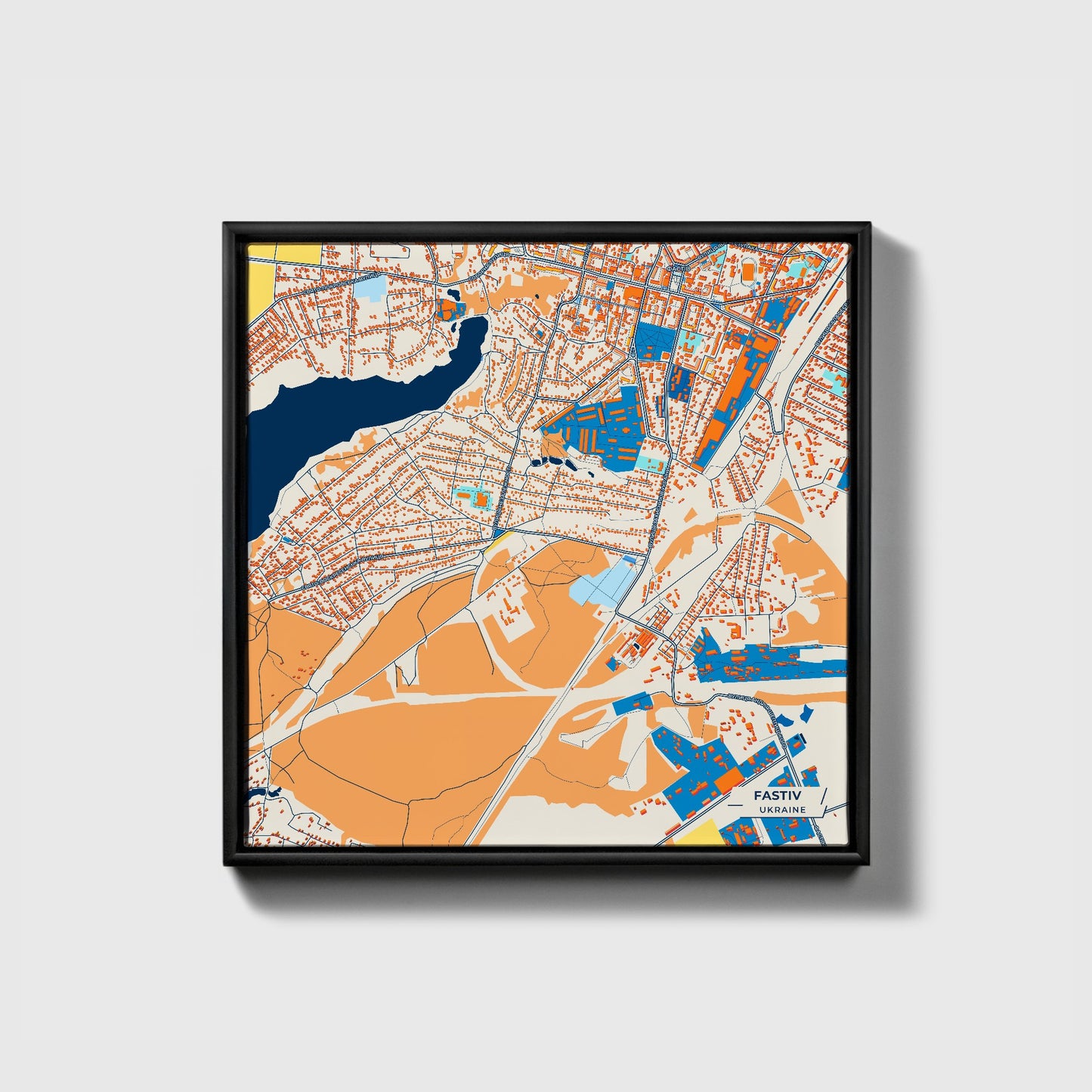 Фастів Ukraine Colorful City Map Canvas Print • Black Framed