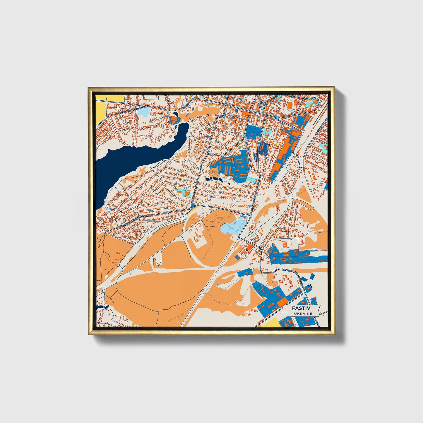 Фастів Ukraine Colorful City Map Canvas Print • Gold Framed