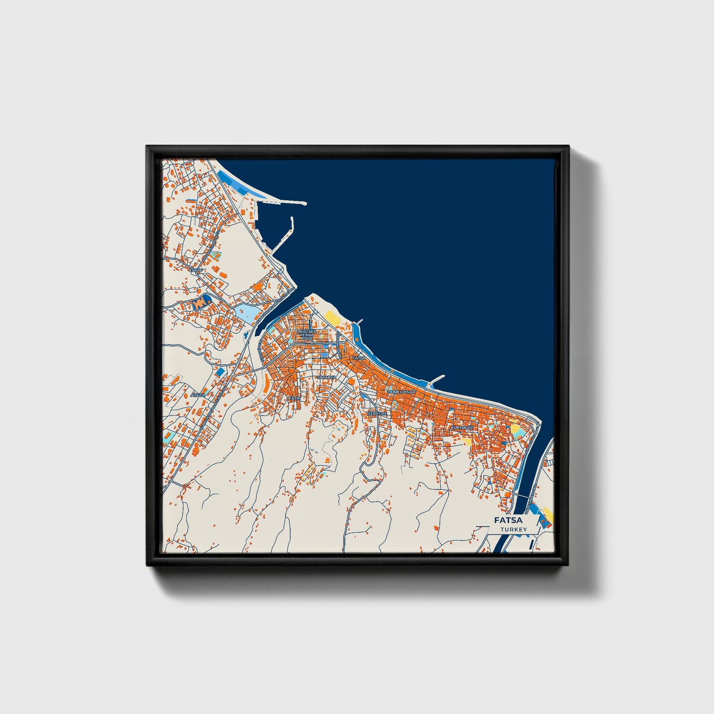 Fatsa Turkey Colorful City Map Canvas Print • Black Framed