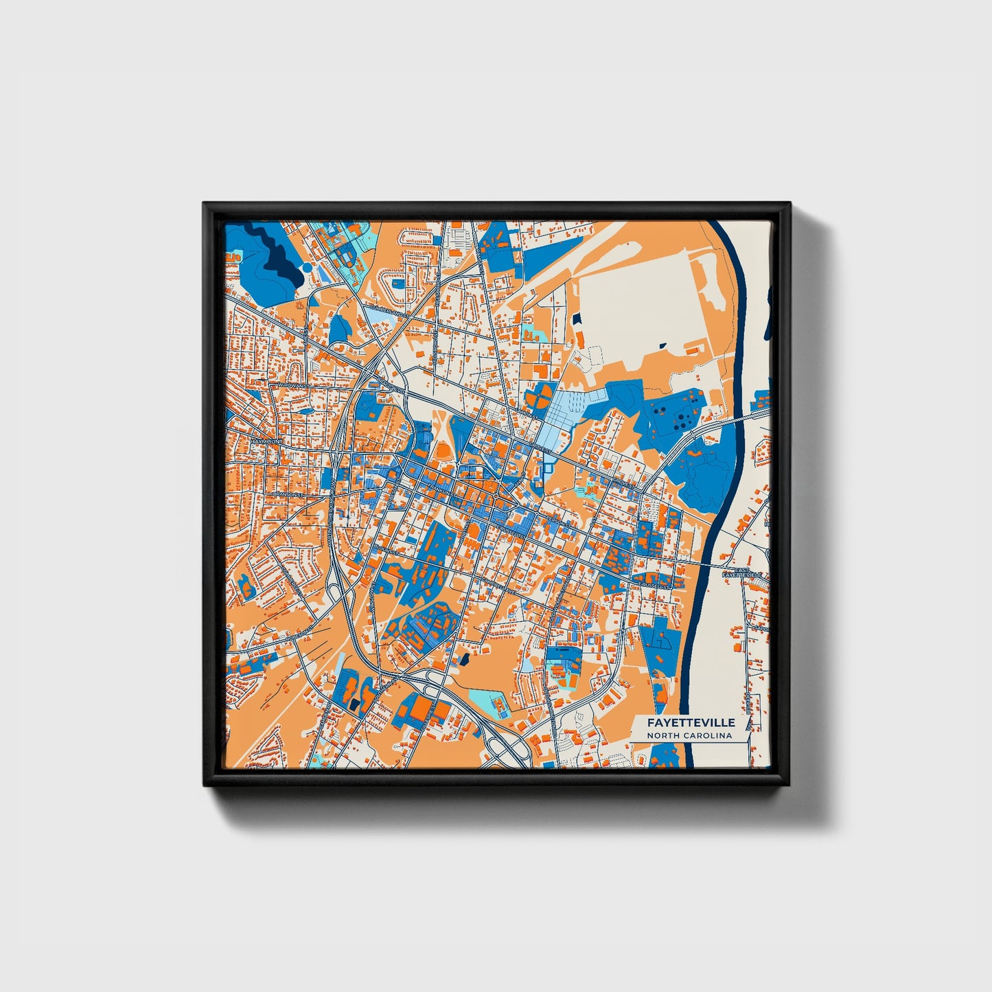 Fayetteville North Carolina Colorful City Map Canvas Print • Black Framed