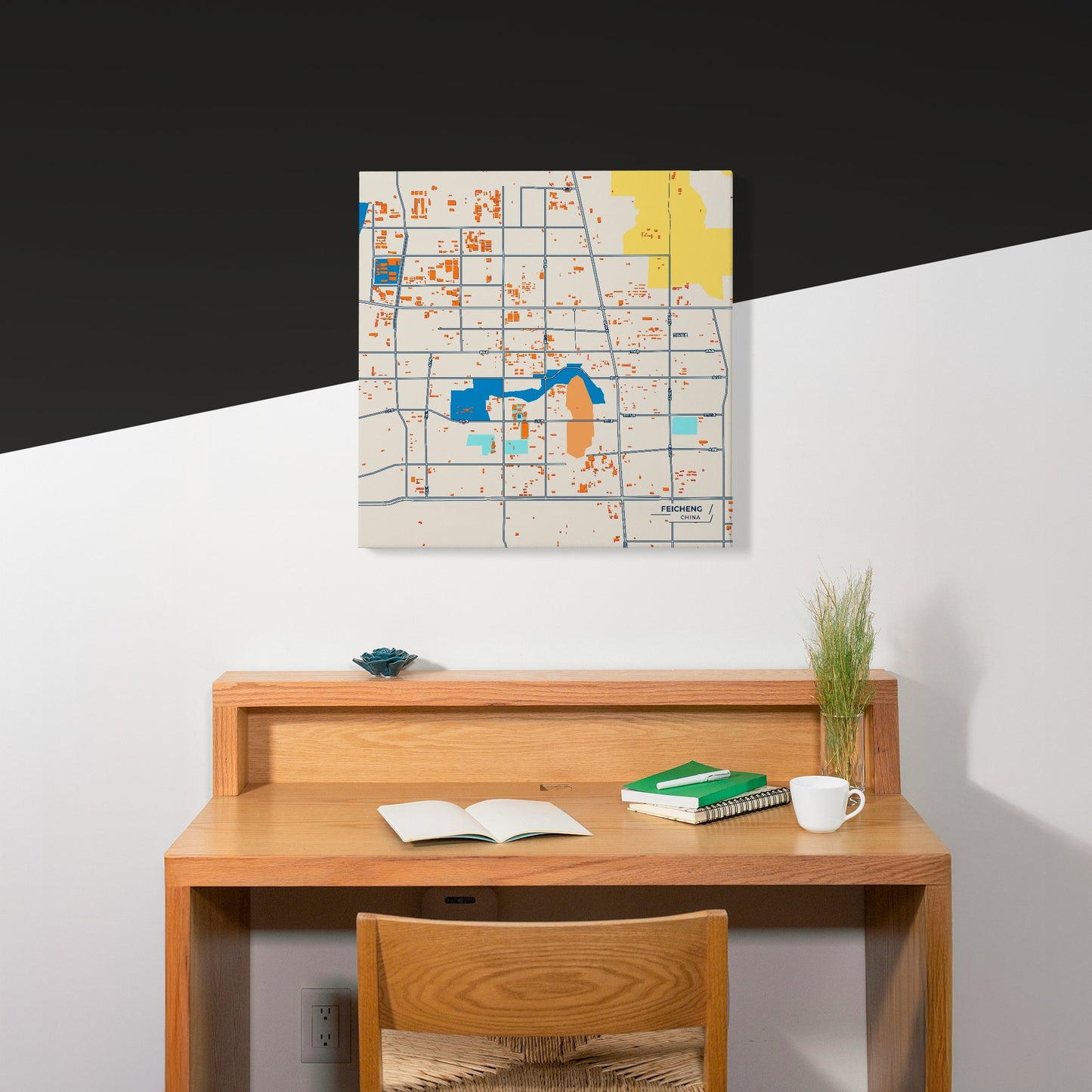 Feicheng China Colorful City Map Canvas Print Scene