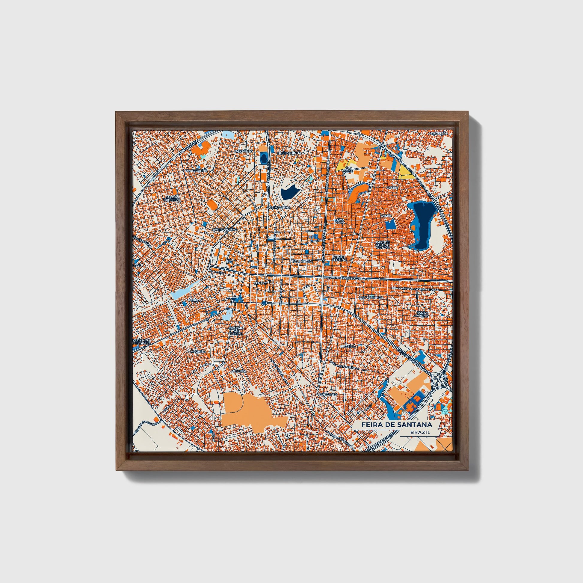 Feira De Santana Brazil Colorful City Map Canvas Print • Dark Wooden Framed