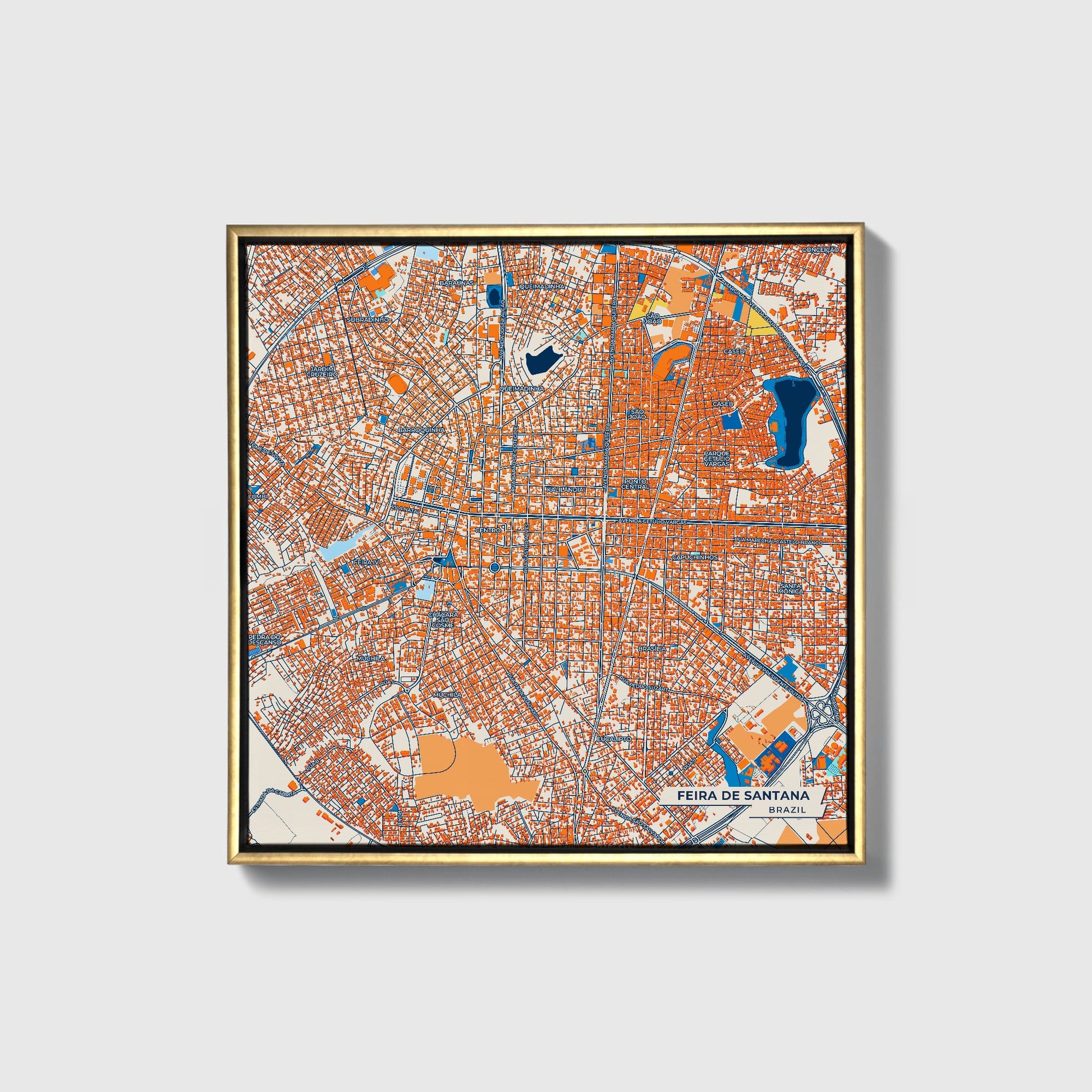 Feira De Santana Brazil Colorful City Map Canvas Print • Gold Framed