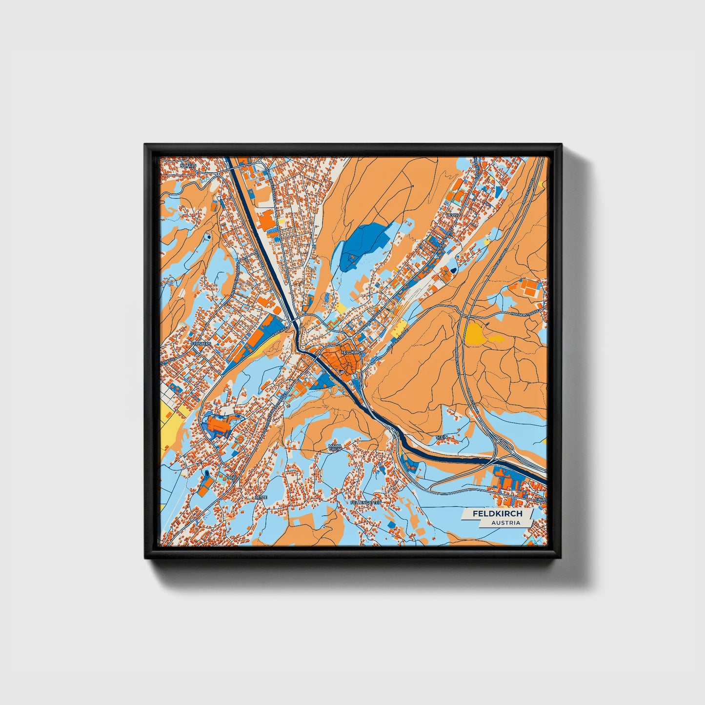 Feldkirch Austria Colorful City Map Canvas Print • Black Framed