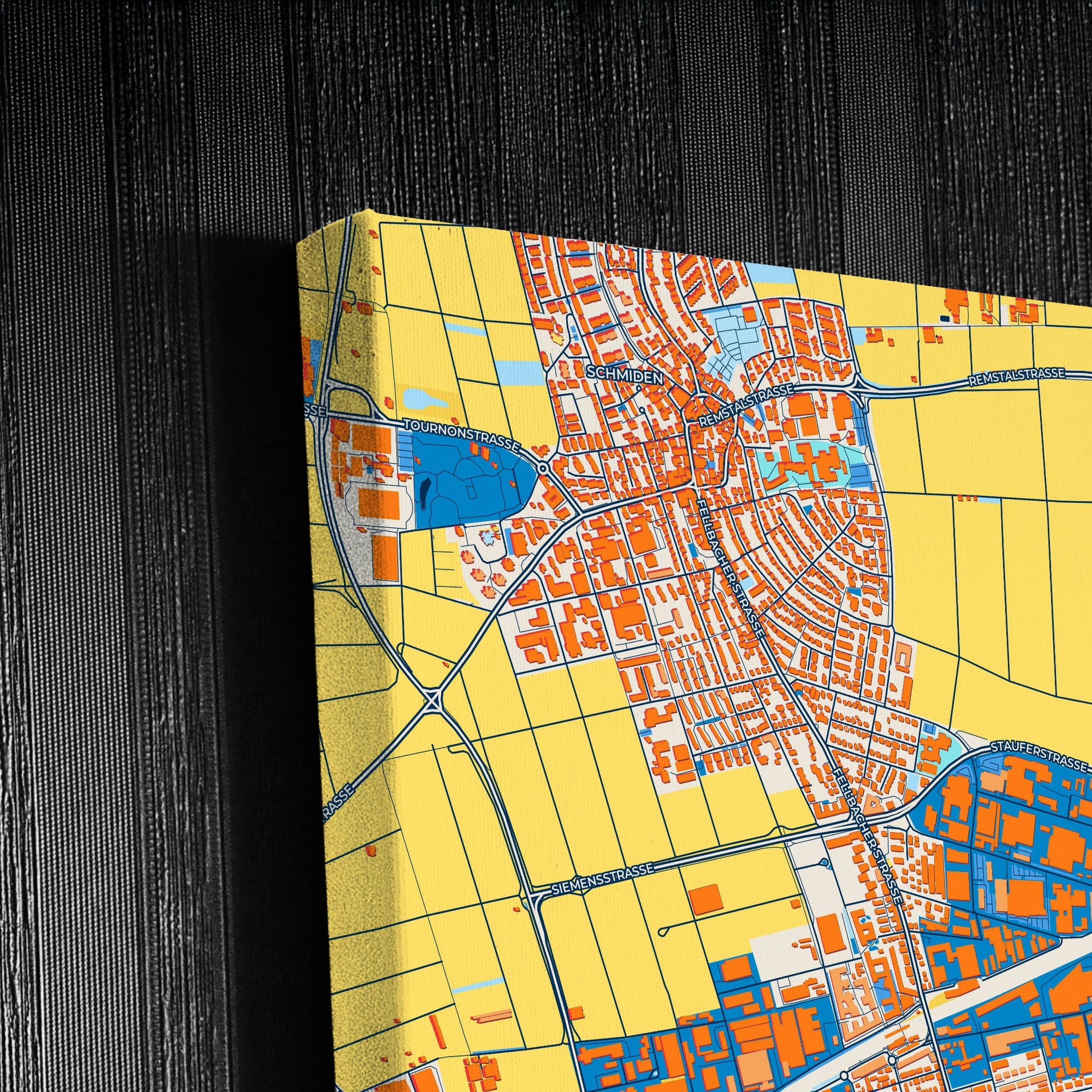 Fellbach Germany Colorful City Map Canvas Print Detail
