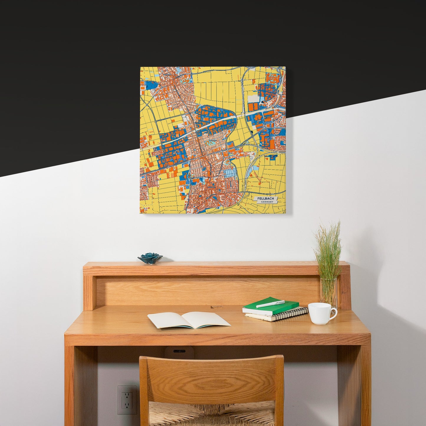 Fellbach Germany Colorful City Map Canvas Print Scene