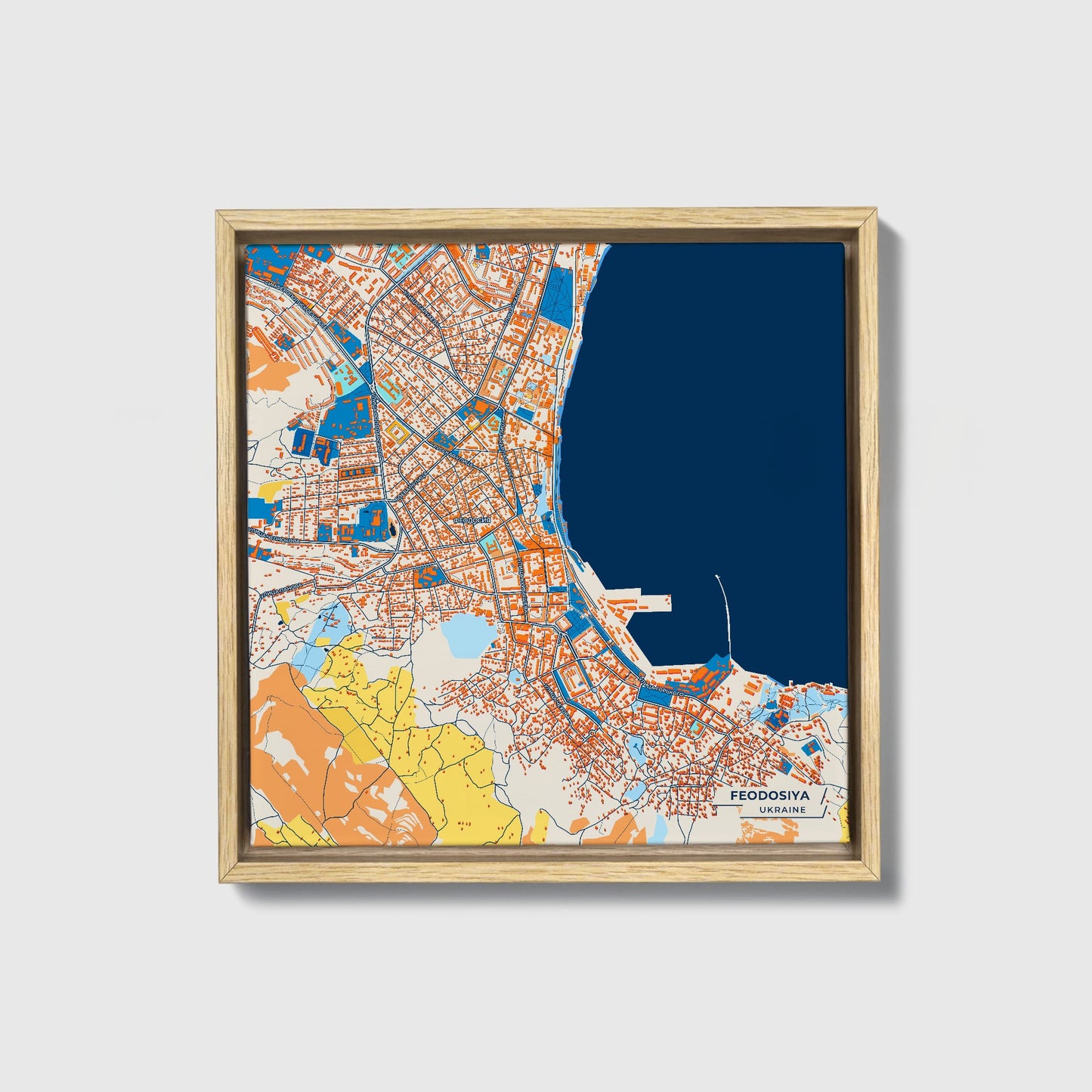 Феодосія Ukraine Colorful City Map Canvas Print • Natural Wooden Framed