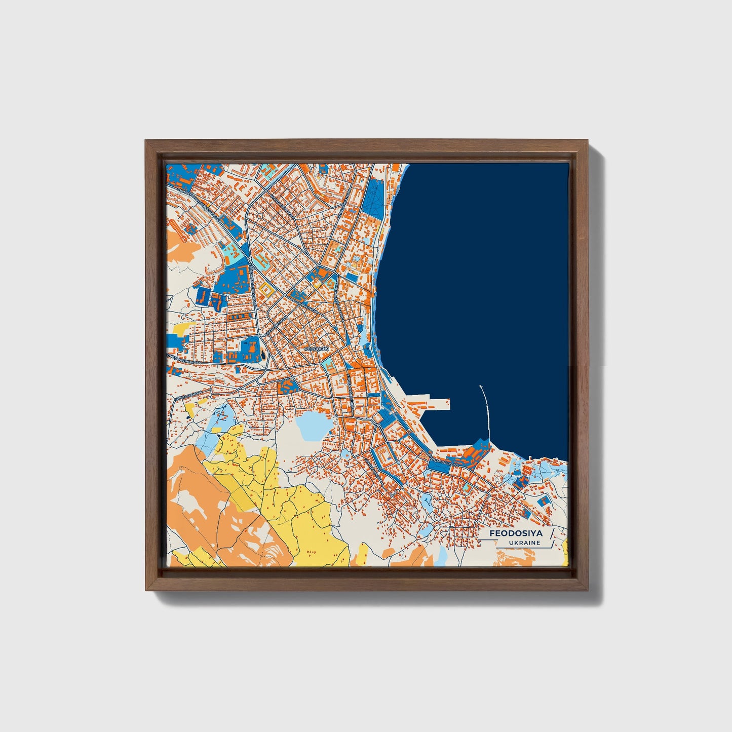 Феодосія Ukraine Colorful City Map Canvas Print • Dark Wooden Framed