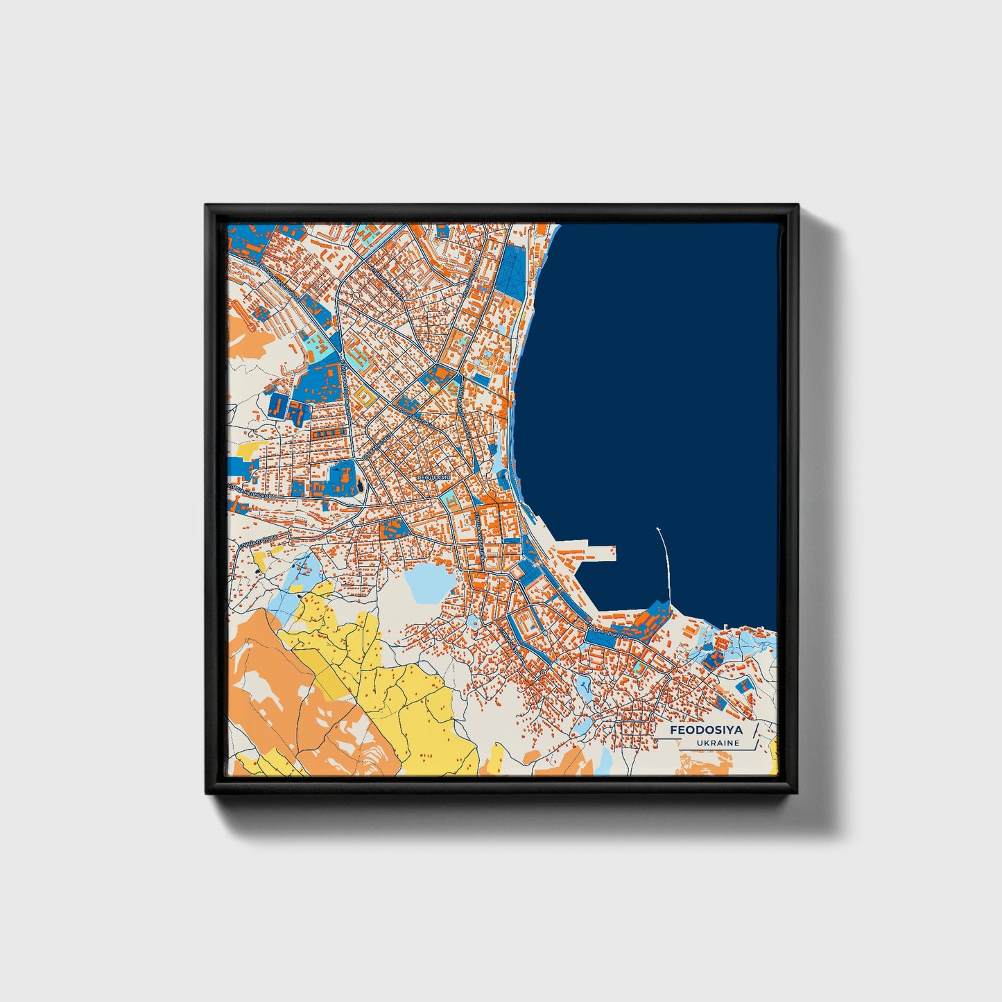 Феодосія Ukraine Colorful City Map Canvas Print • Black Framed