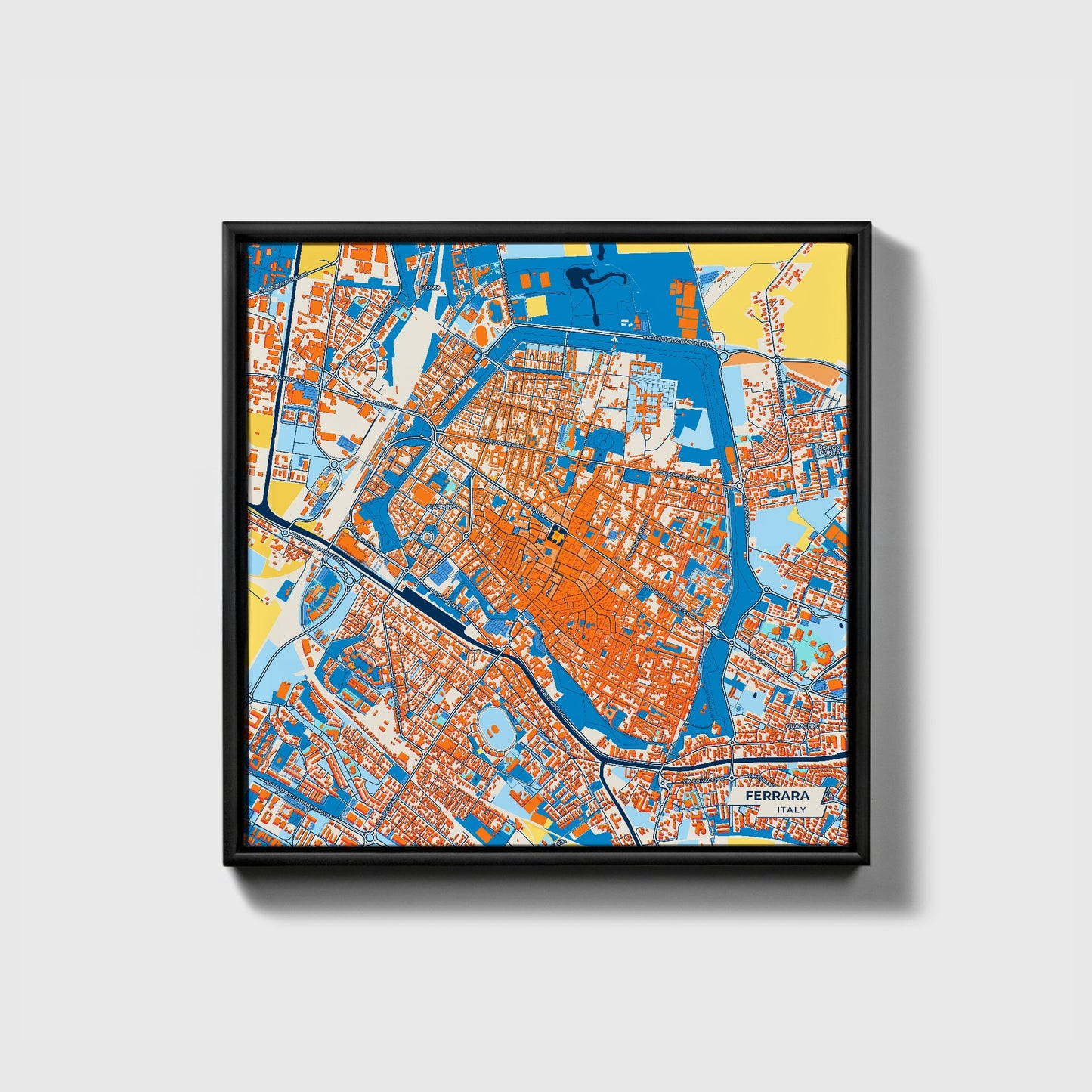 Ferrara Italy Colorful City Map Canvas Print • Black Framed