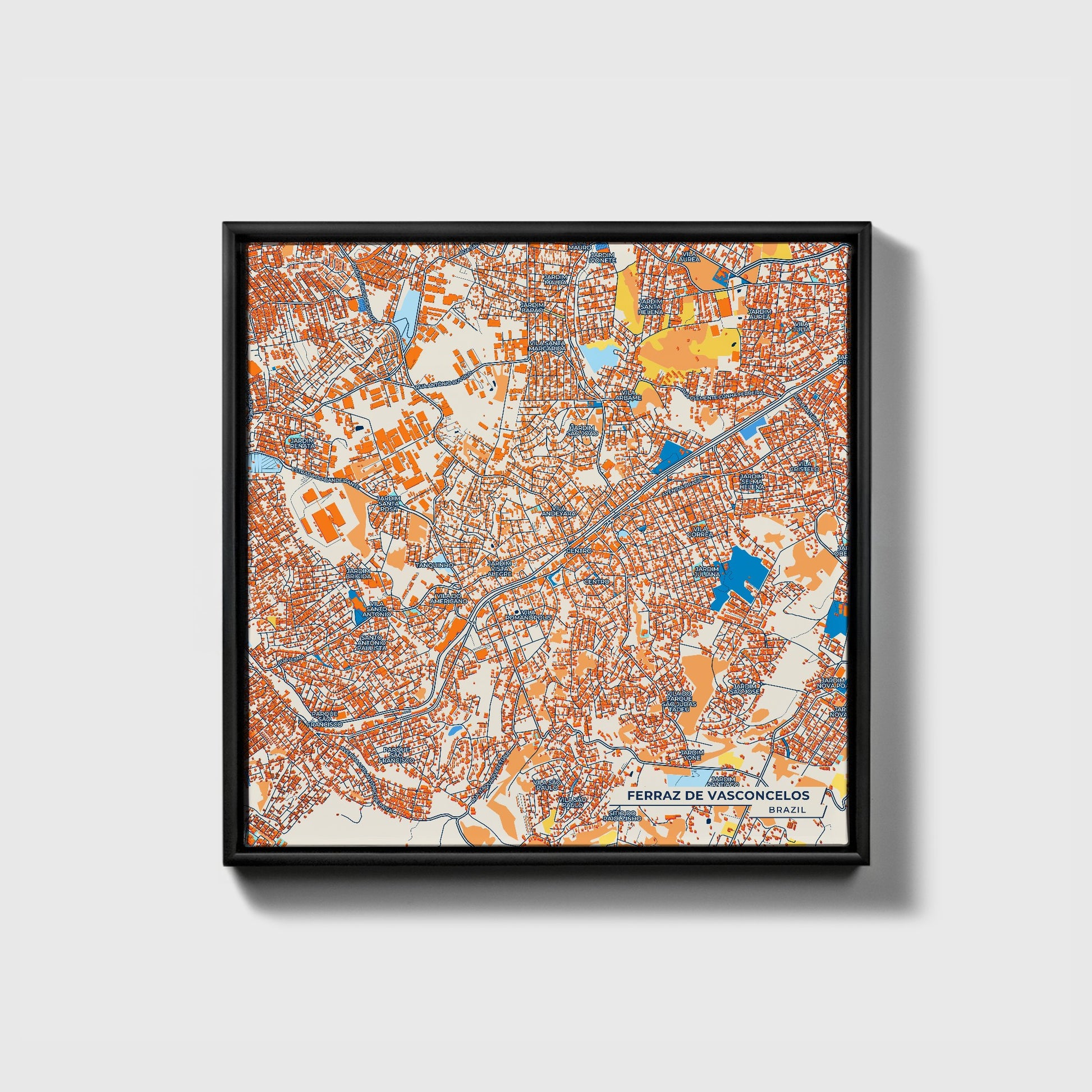 Ferraz De Vasconcelos Brazil Colorful City Map Canvas Print • Black Framed