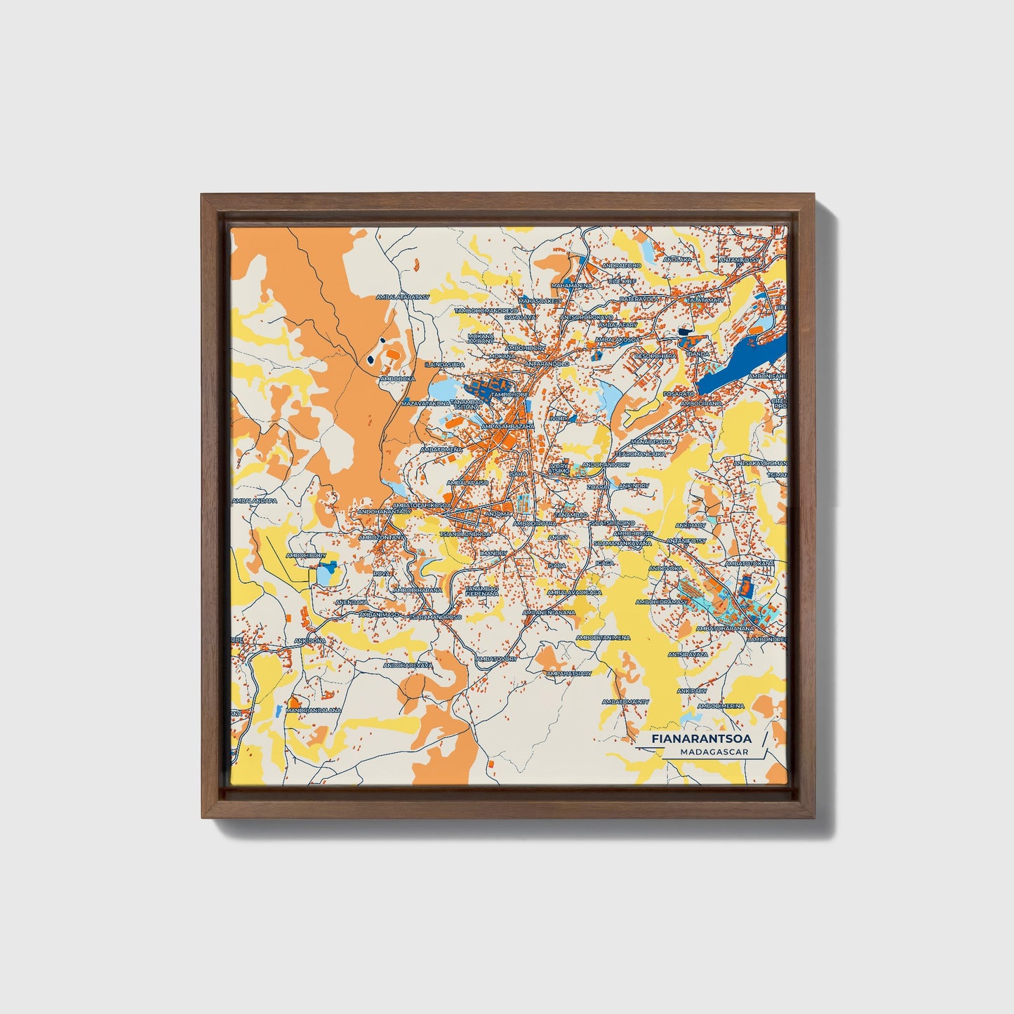 Fianarantsoa Madagascar Colorful City Map Canvas Print • Dark Wooden Framed
