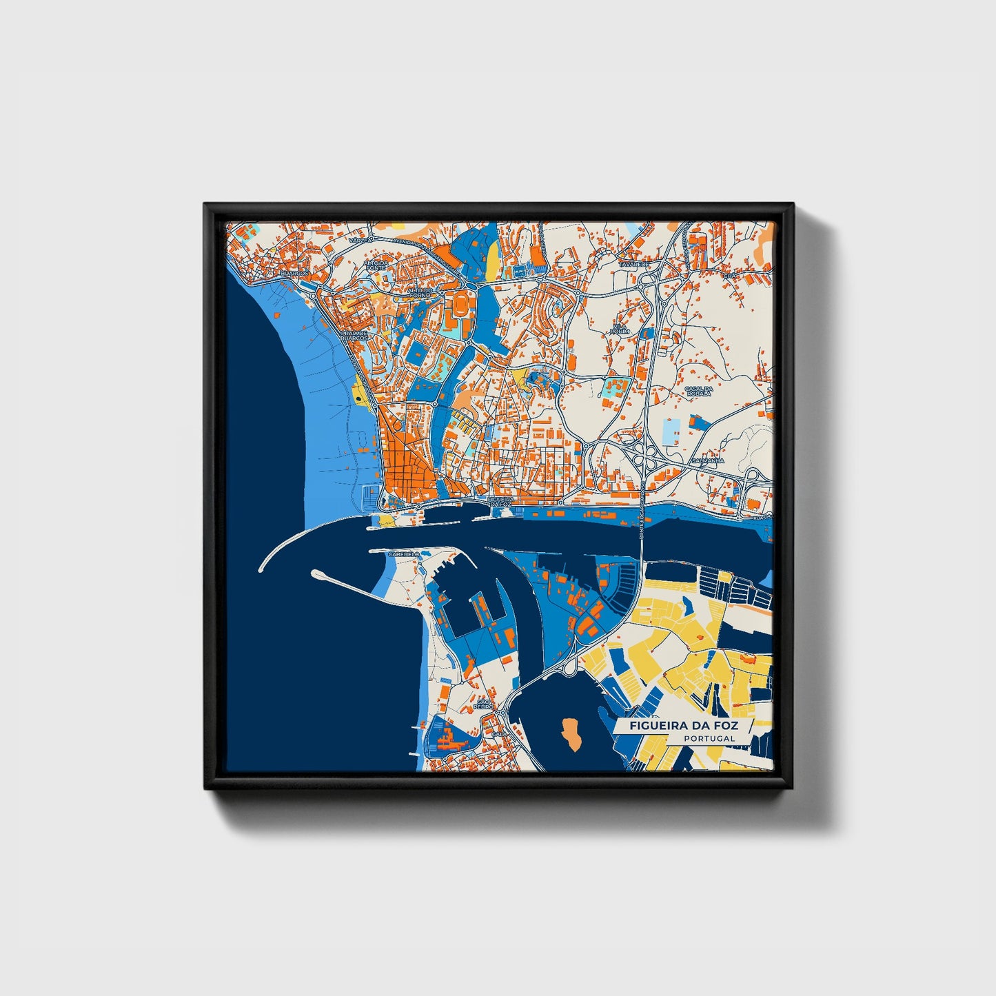 Figueira Da Foz Portugal Colorful City Map Canvas Print • Black Framed