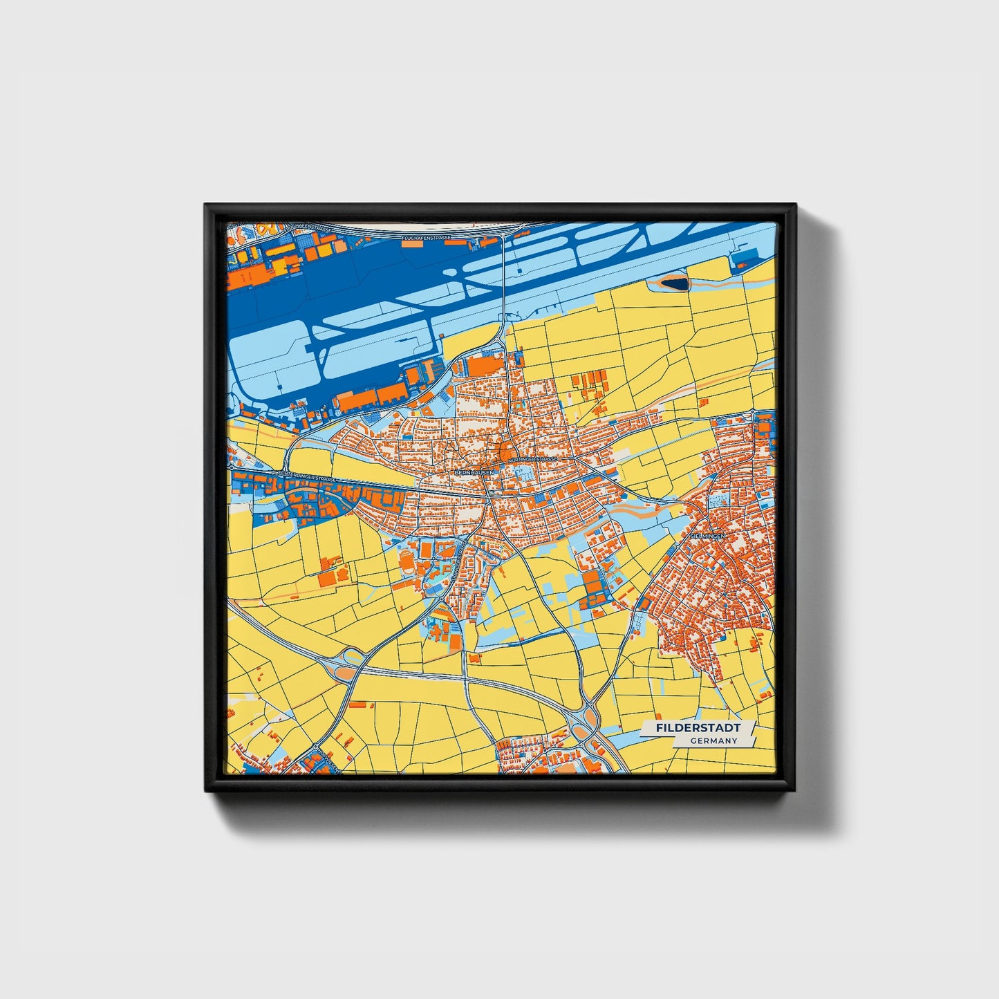 Filderstadt Germany Colorful City Map Canvas Print • Black Framed