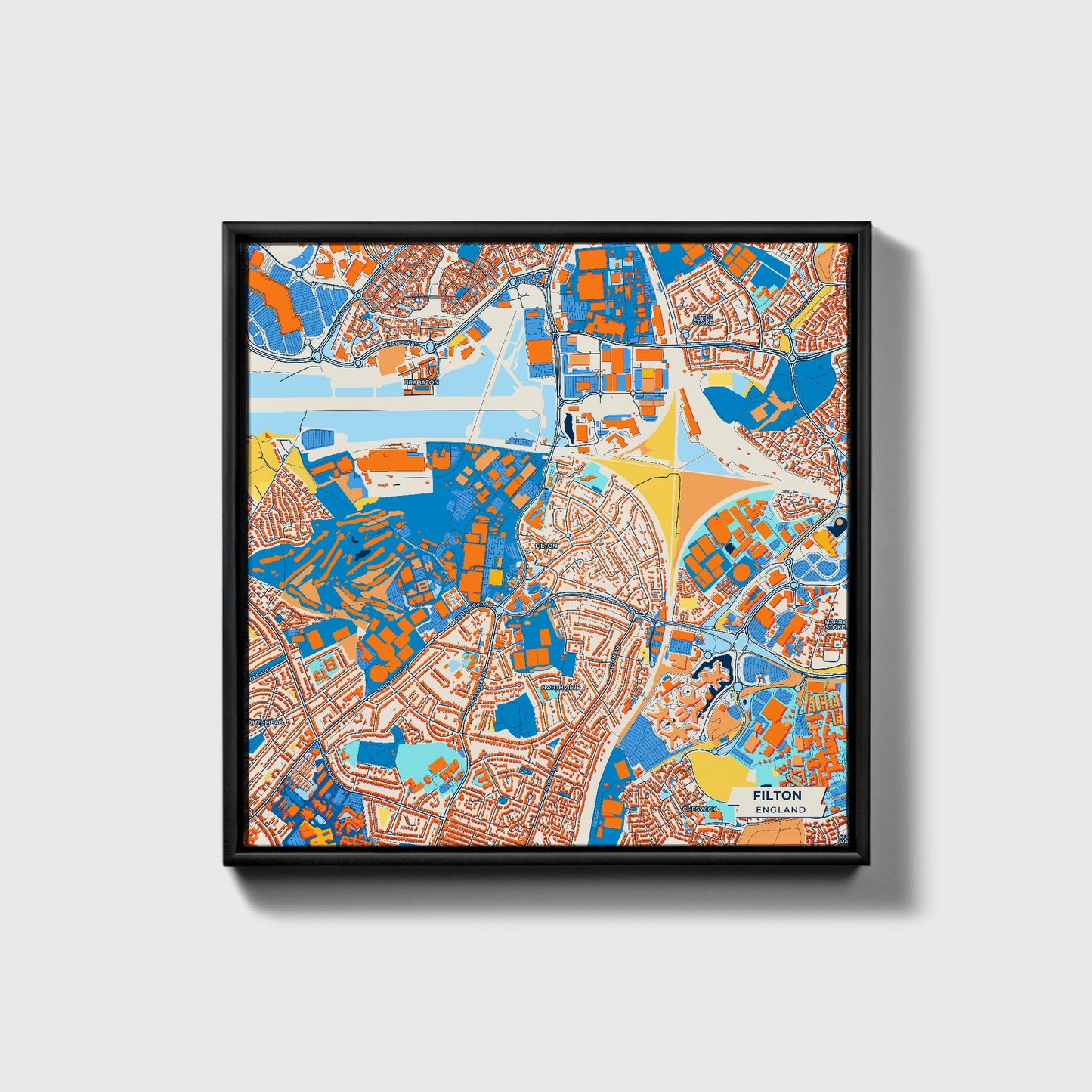 Filton England Colorful City Map Canvas Print • Black Framed