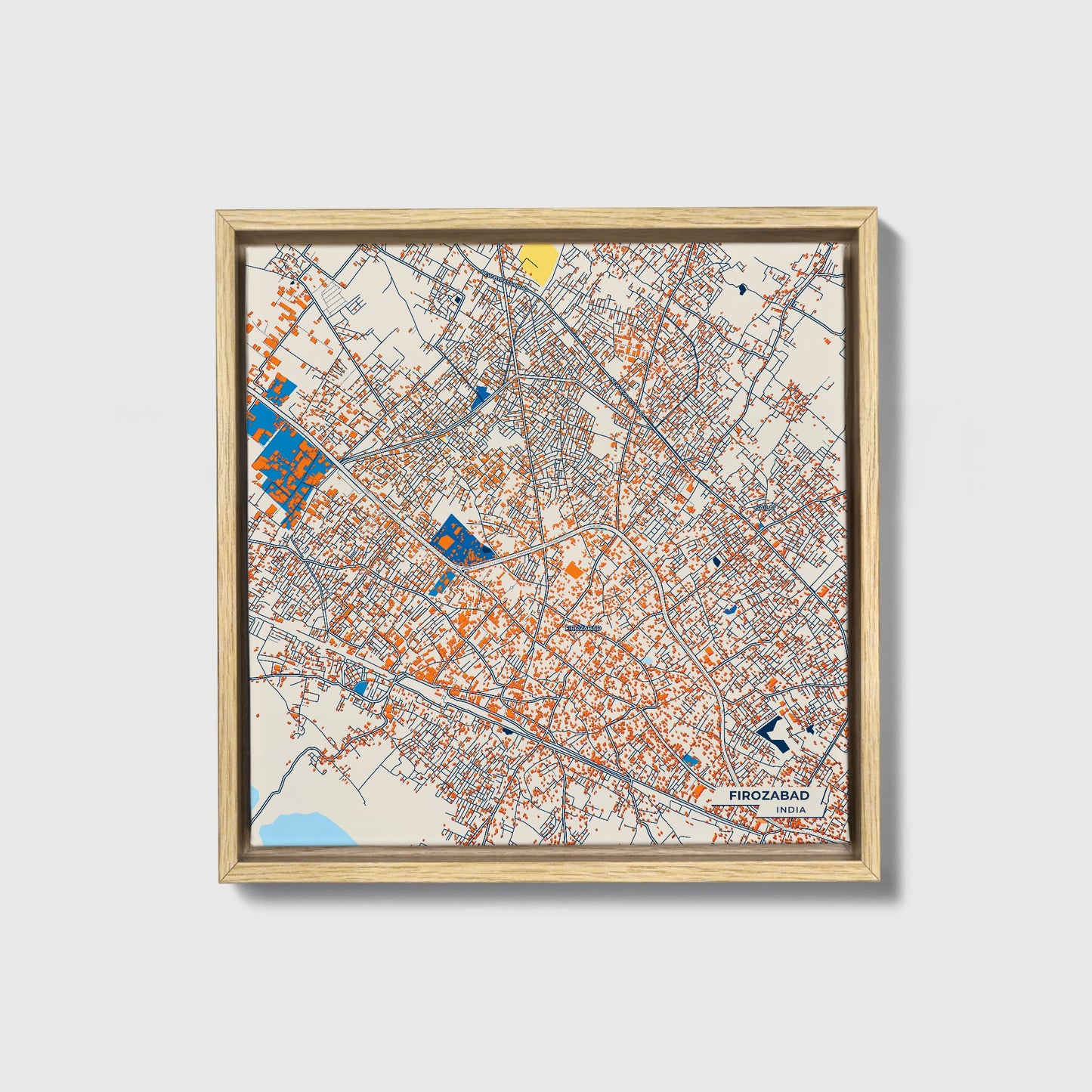 Firozabad India Colorful City Map Canvas Print • Natural Wooden Framed
