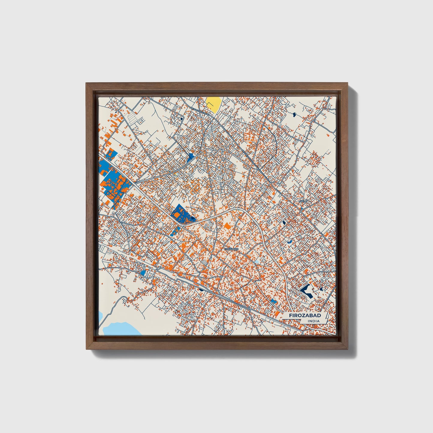 Firozabad India Colorful City Map Canvas Print • Dark Wooden Framed