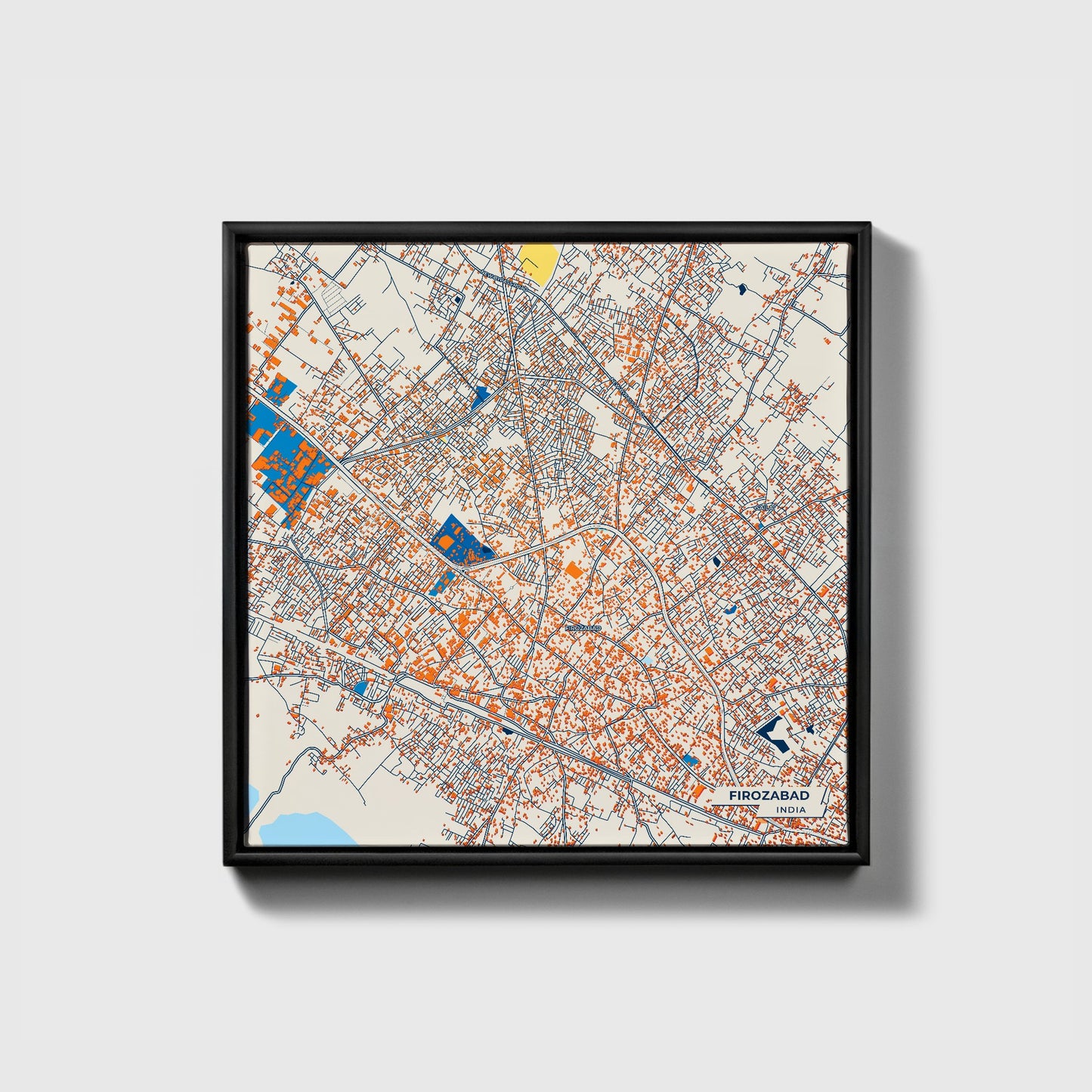 Firozabad India Colorful City Map Canvas Print • Black Framed