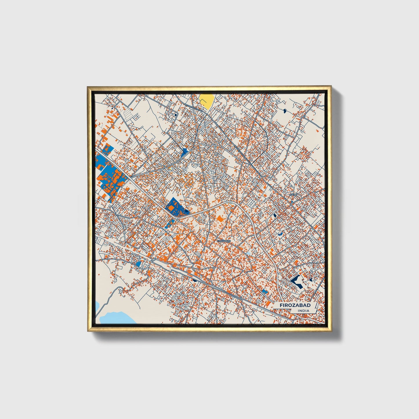 Firozabad India Colorful City Map Canvas Print • Gold Framed