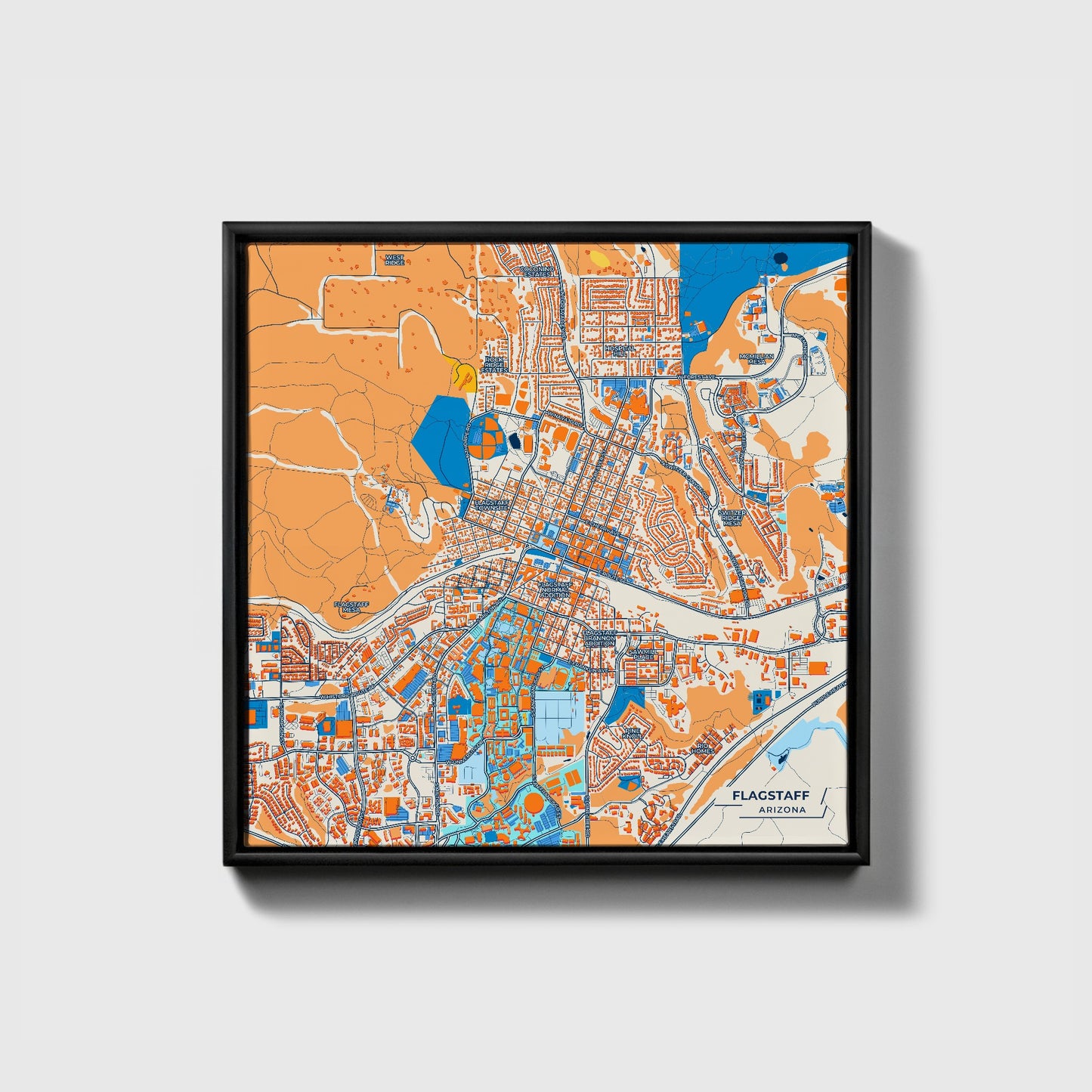 Flagstaff Arizona Colorful City Map Canvas Print • Black Framed