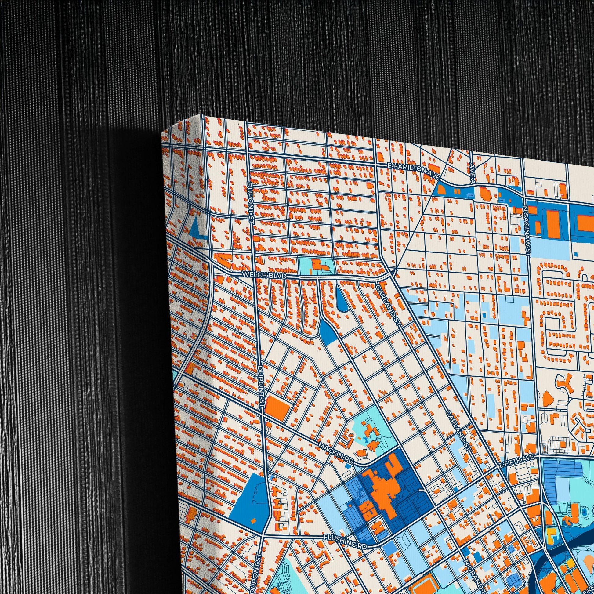 Flint Michigan Colorful City Map Canvas Print Detail